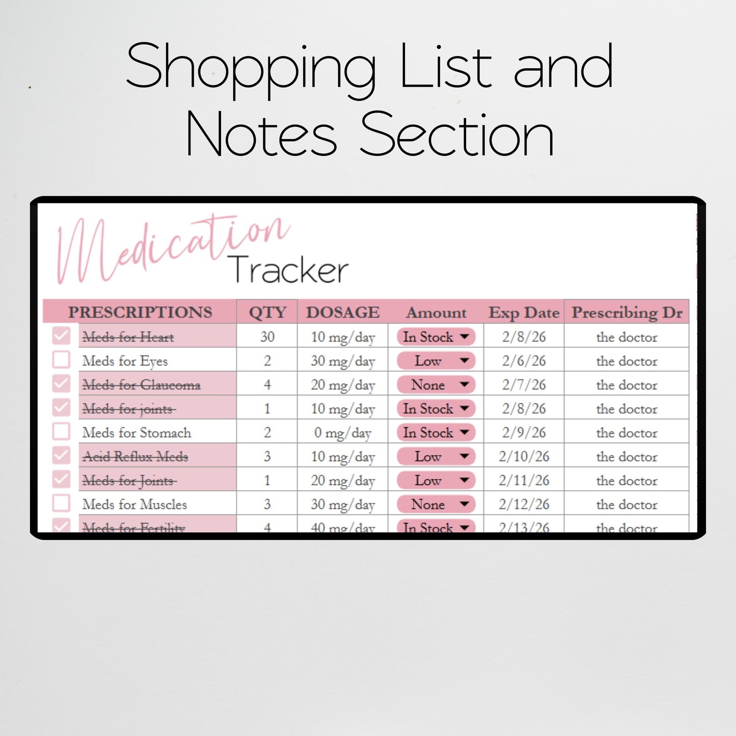 Medication Tracker Google Sheet and Excel Spreadsheet