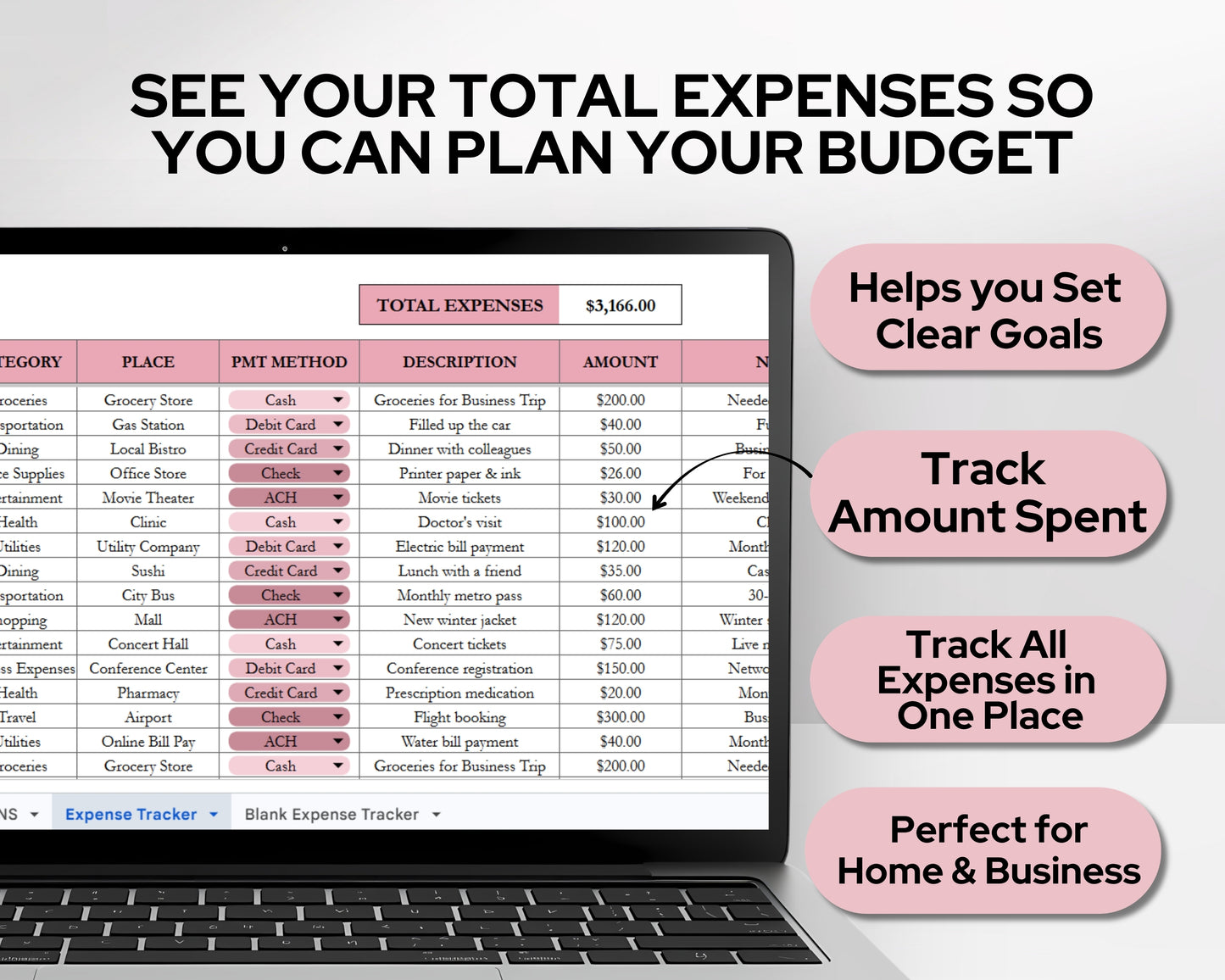 Expense Tracker Template Google Sheets and Excel Spreadsheet | Expenses Tracking for Small Business & Home Budget