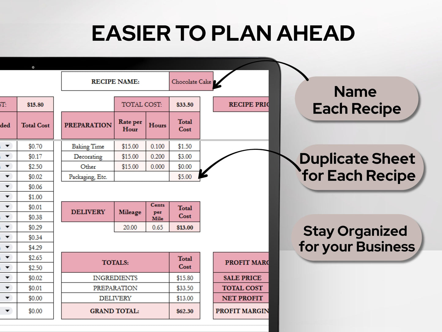 Recipe Cost Calculator Spreadsheet | Product Pricing & Profit Margin Template for Home Bakery Businesses | Google Sheets & Excel Spreadsheet Template