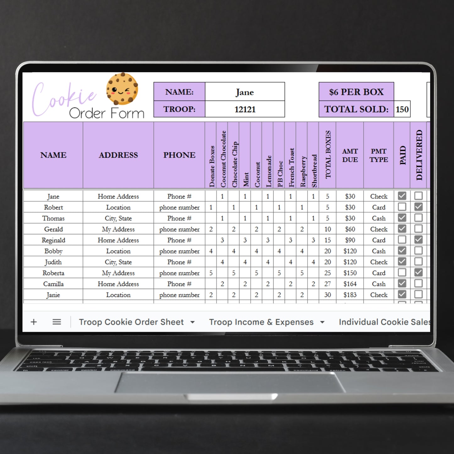 Cookie Order Form Template with QR Code Google Sheets and Excel, Printable Templates
