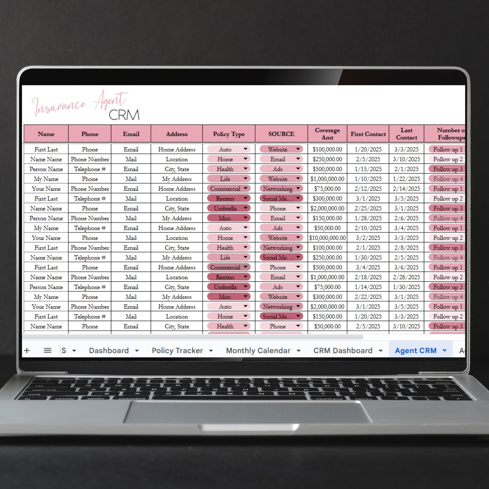 Insurance Agent Business Template Bundle Google Sheet and Excel Spread ...