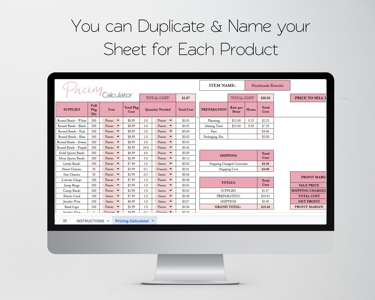 Pricing Calculator Spreadsheet | Google Sheets & Excel Business Template | Easily Price your Products & Know Profit Margin