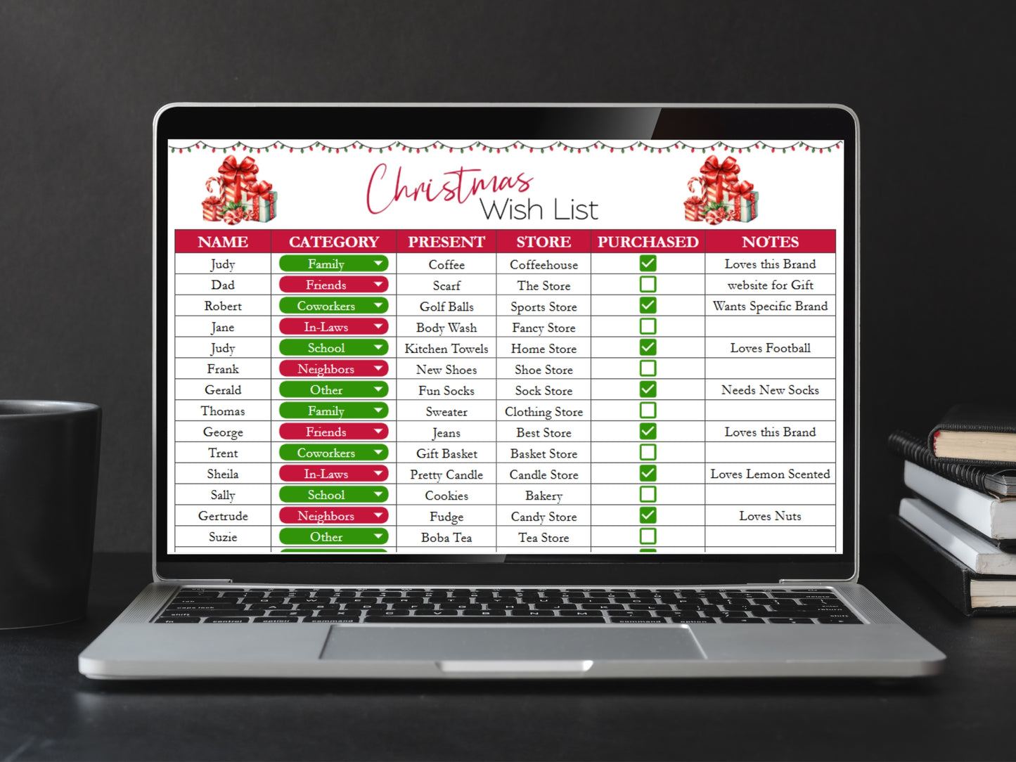 Christmas Wish List Template Google Sheets and Excel Spreadsheet