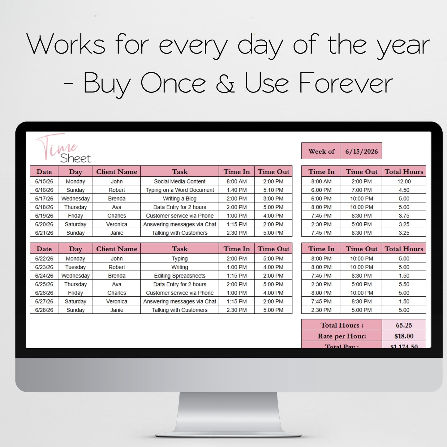 Time Sheet Template Google Sheets and Excel Spreadsheet