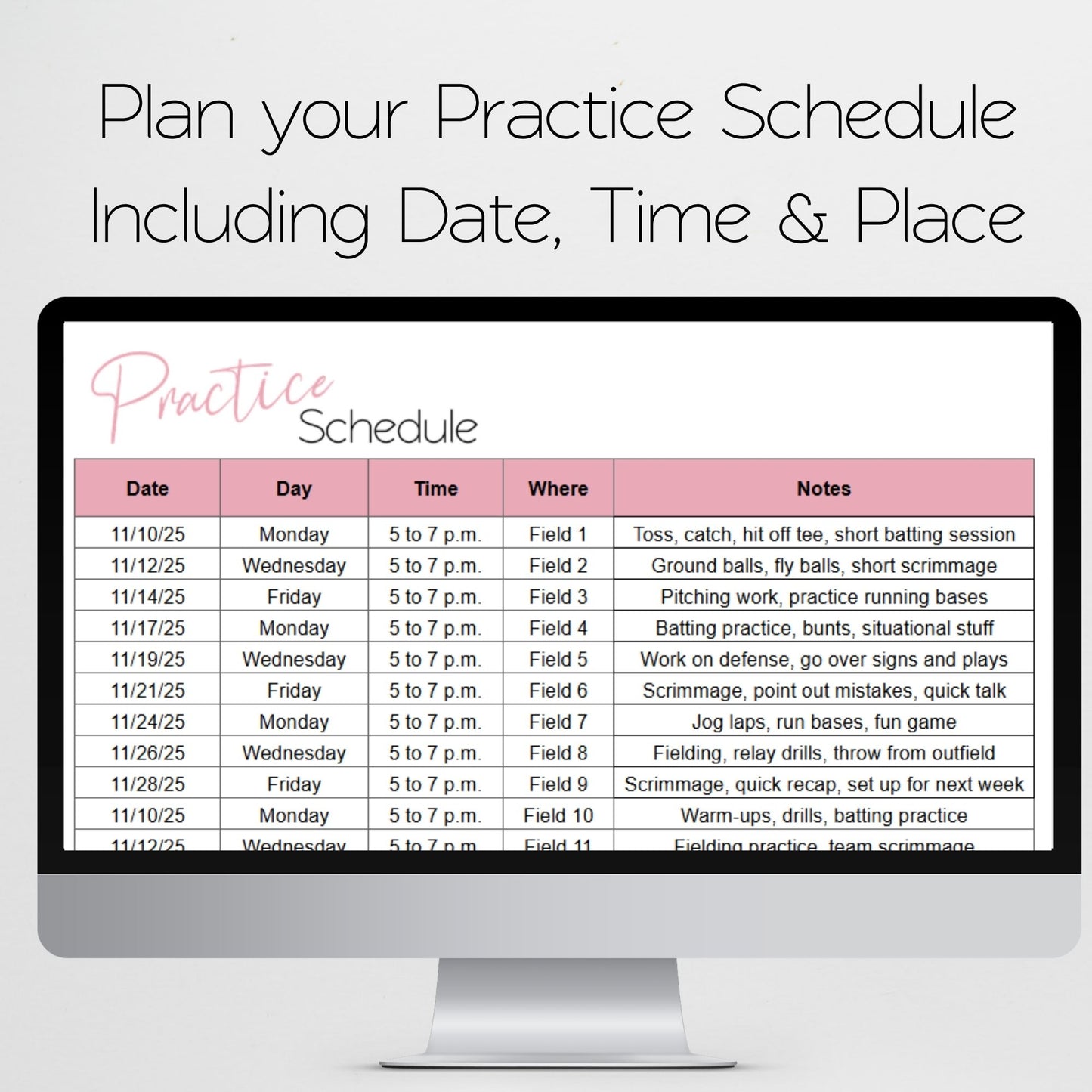 Softball Team Roster & Practice Schedule Template for Google Sheets & Excel | Coach Spreadsheet | Youth Sports Team Organizer | Instant Download