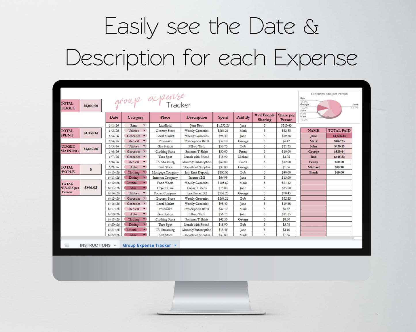 Group Expense Tracker Spreadsheet (Google Sheets & Excel) | Shared Travel Budget Template for Teams, Friends & Group Trips