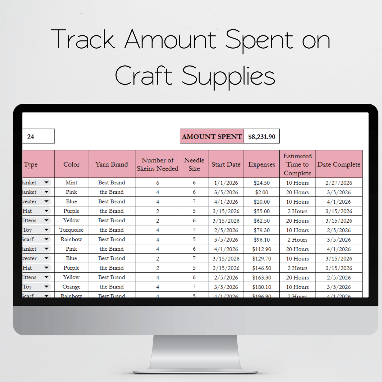 Crochet Planner Template Google Sheet and Excel Spreadsheet
