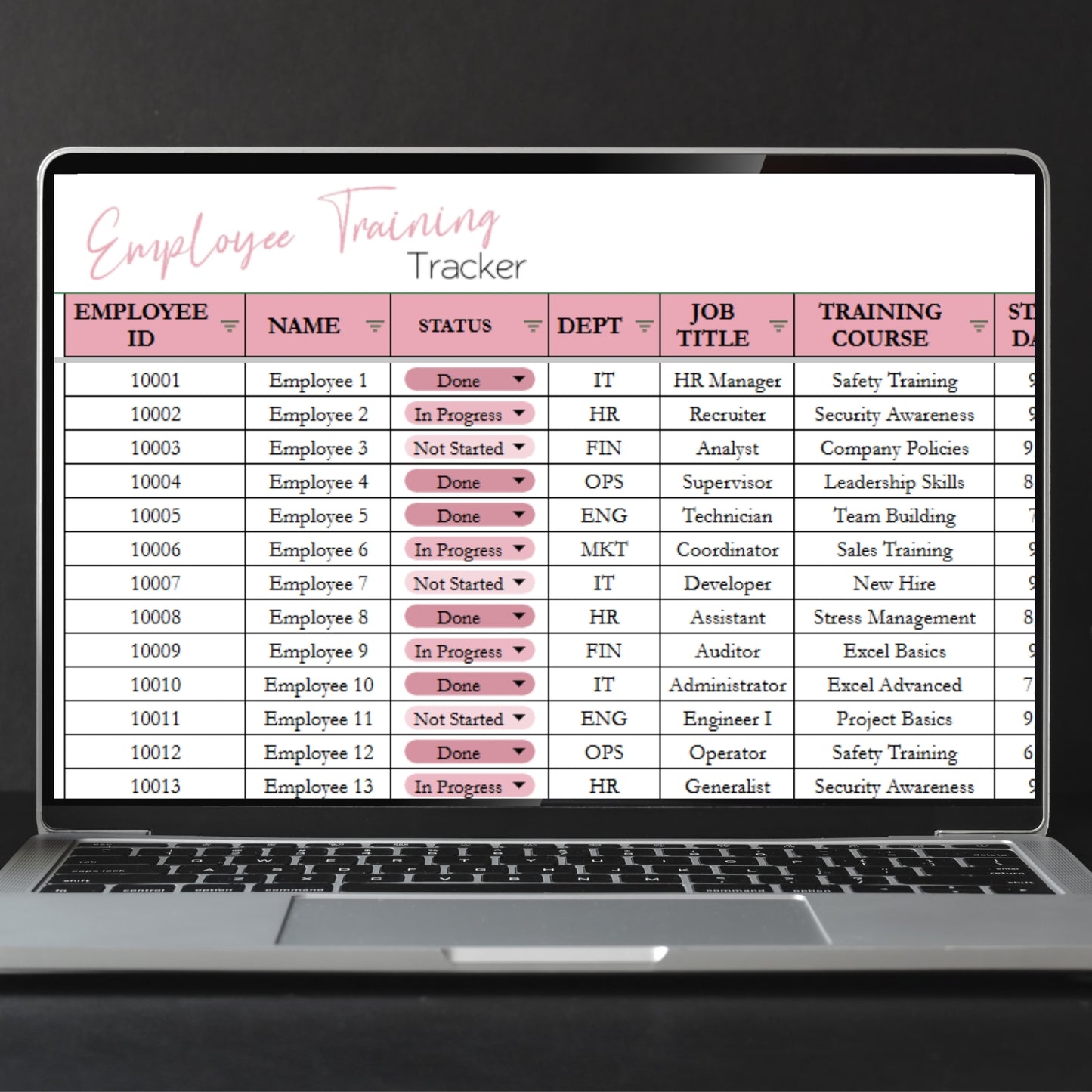 Employee Training Tracker Template for Google Sheets and Excel Spreadsheet