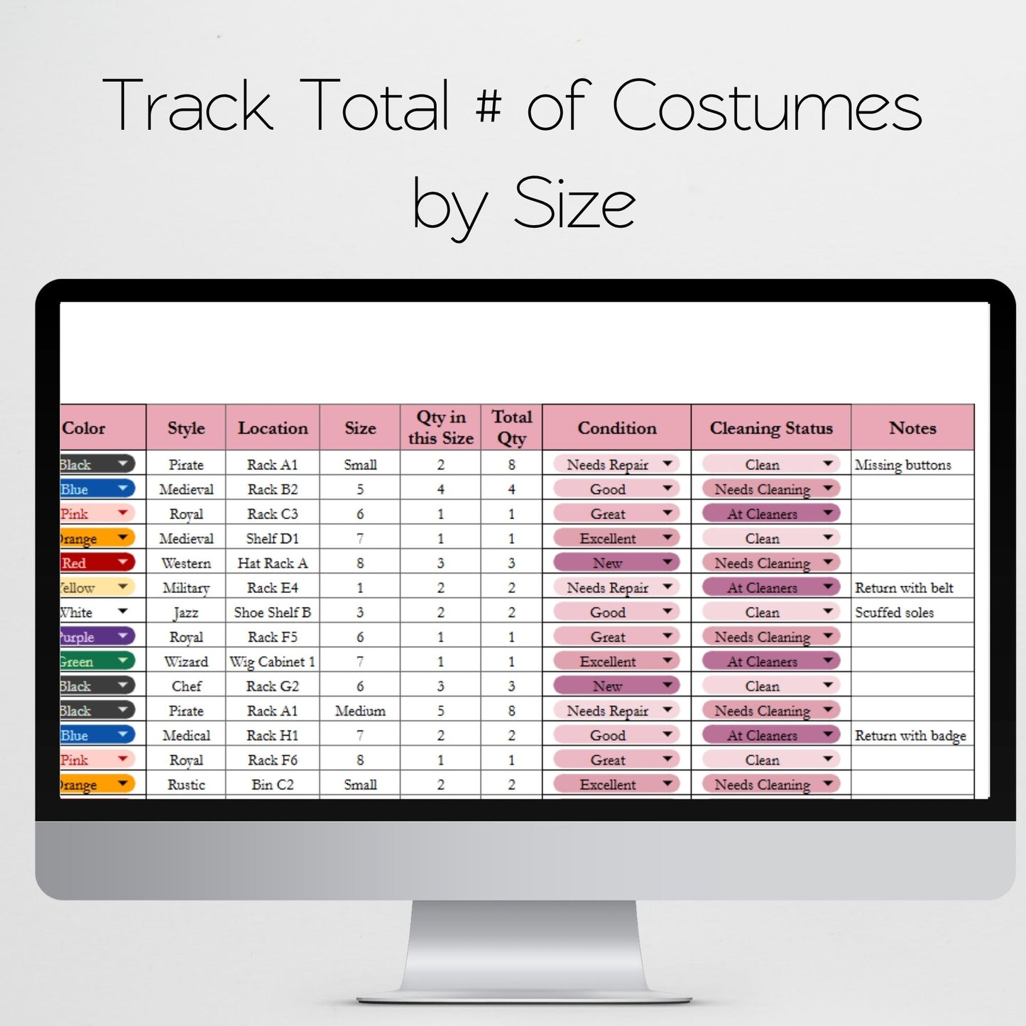 Costume Inventory Tracker Template for Theatre, Cosplay & Halloween | Prop & Rental Log for Google Sheets & Excel