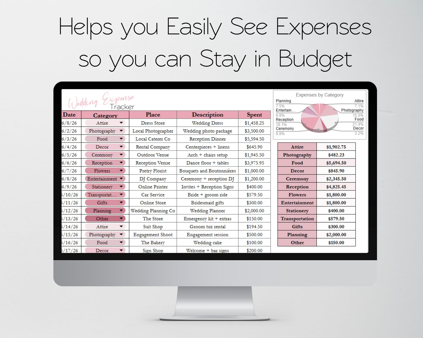 Wedding Expense Tracker Google Sheets and Excel Spreadsheet Template -  Budget Planner for Brides & Wedding Planners