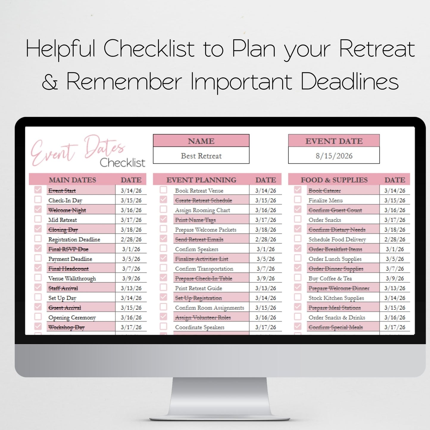 Retreat Planner | Conference, Workshop, Seminar, Convention Planner | Itinerary, Event Budget, Expense Tracker, Meal Planner, Registration Tracker, Attendee List | Google Sheets Excel Template