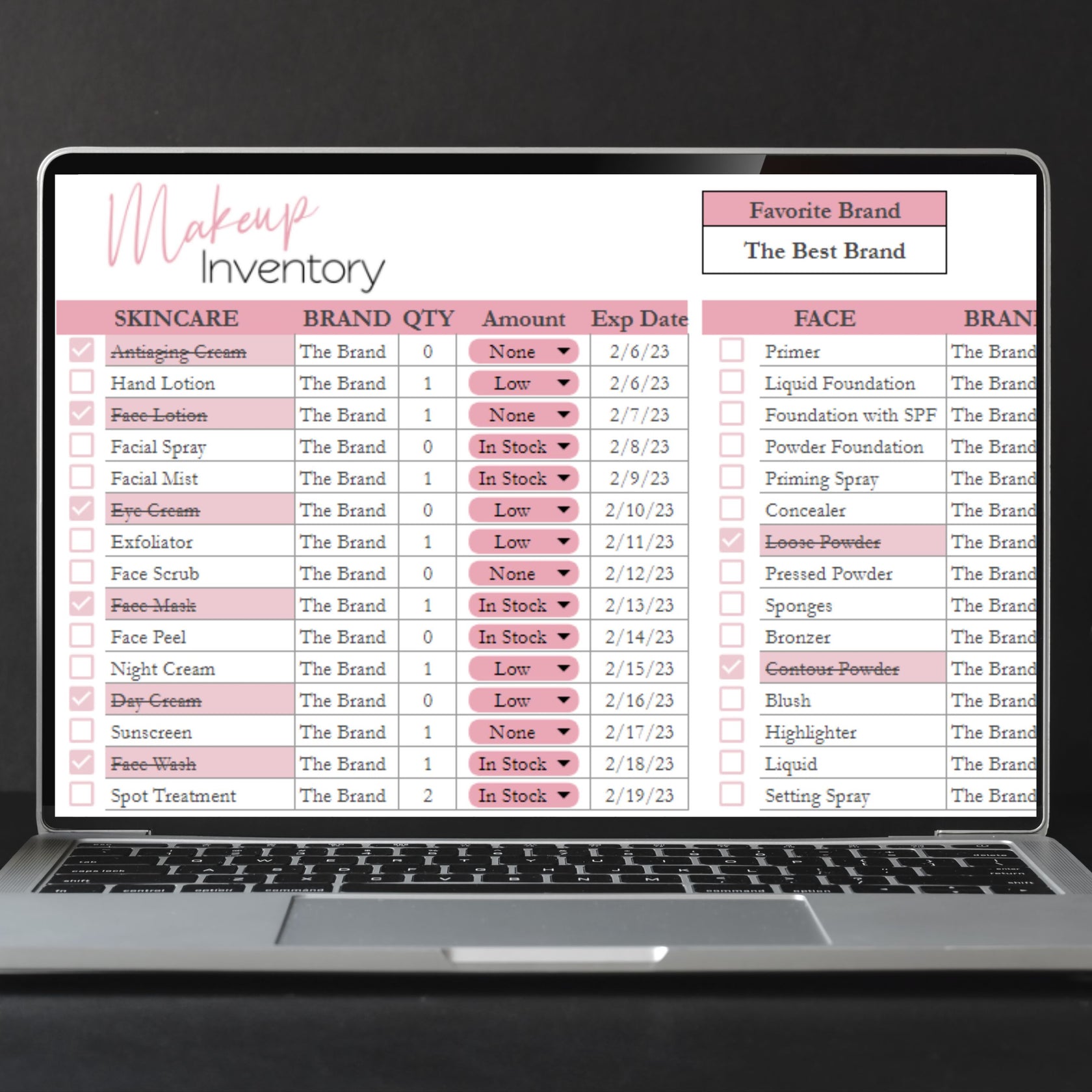 Makeup Inventory Google Sheet and Excel Spreadsheet – Savvy and Thriving