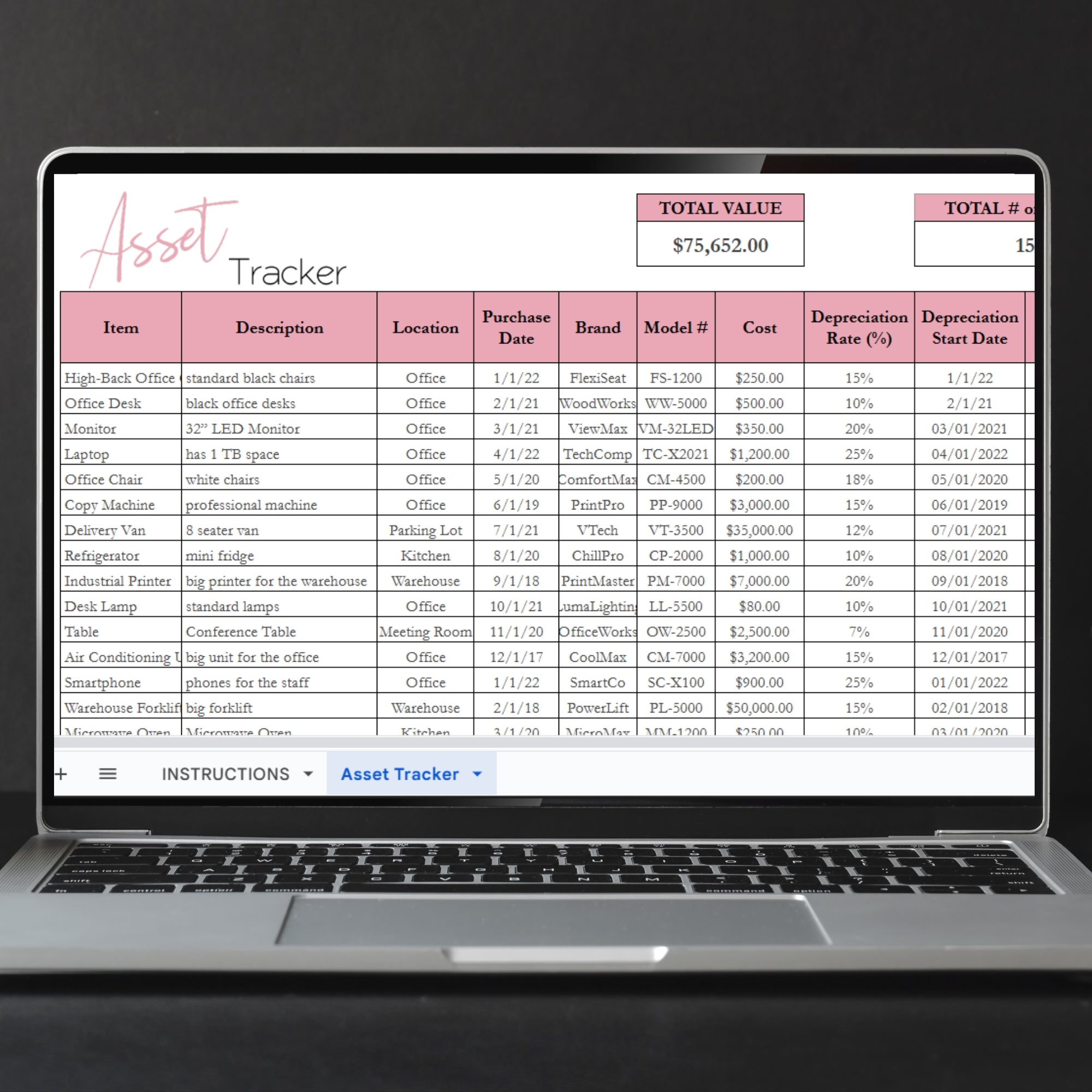Computer Asset Tracker Form Asset Tracker Template Google Sheets and Excel Spreadsheet โ Savvy and ...