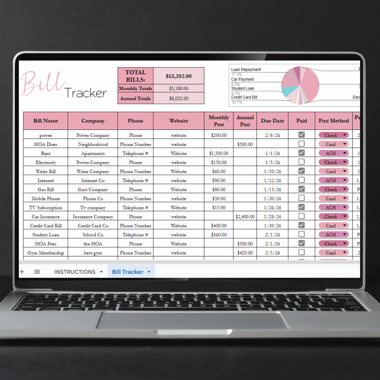 Bill Tracker Template Google Sheets and Excel Spreadsheet