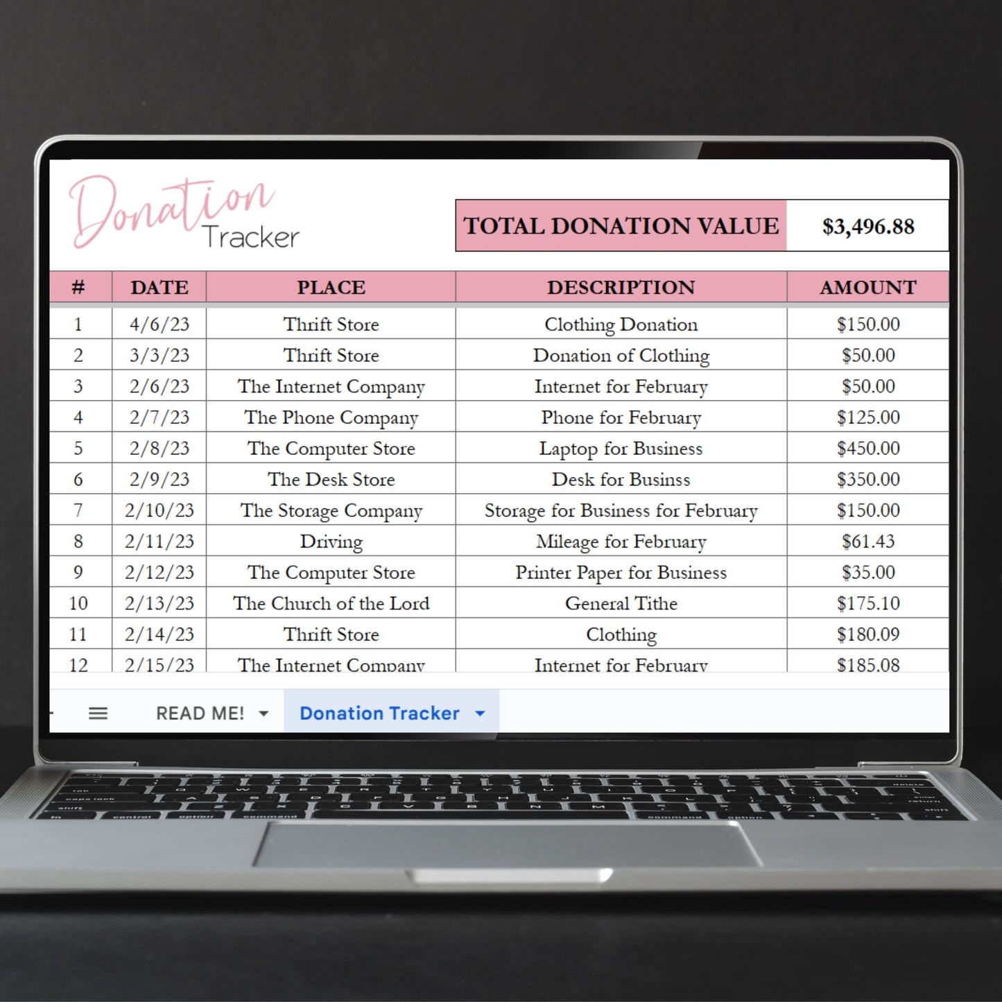 Donation Tracker Google Sheet and Excel Spreadsheet