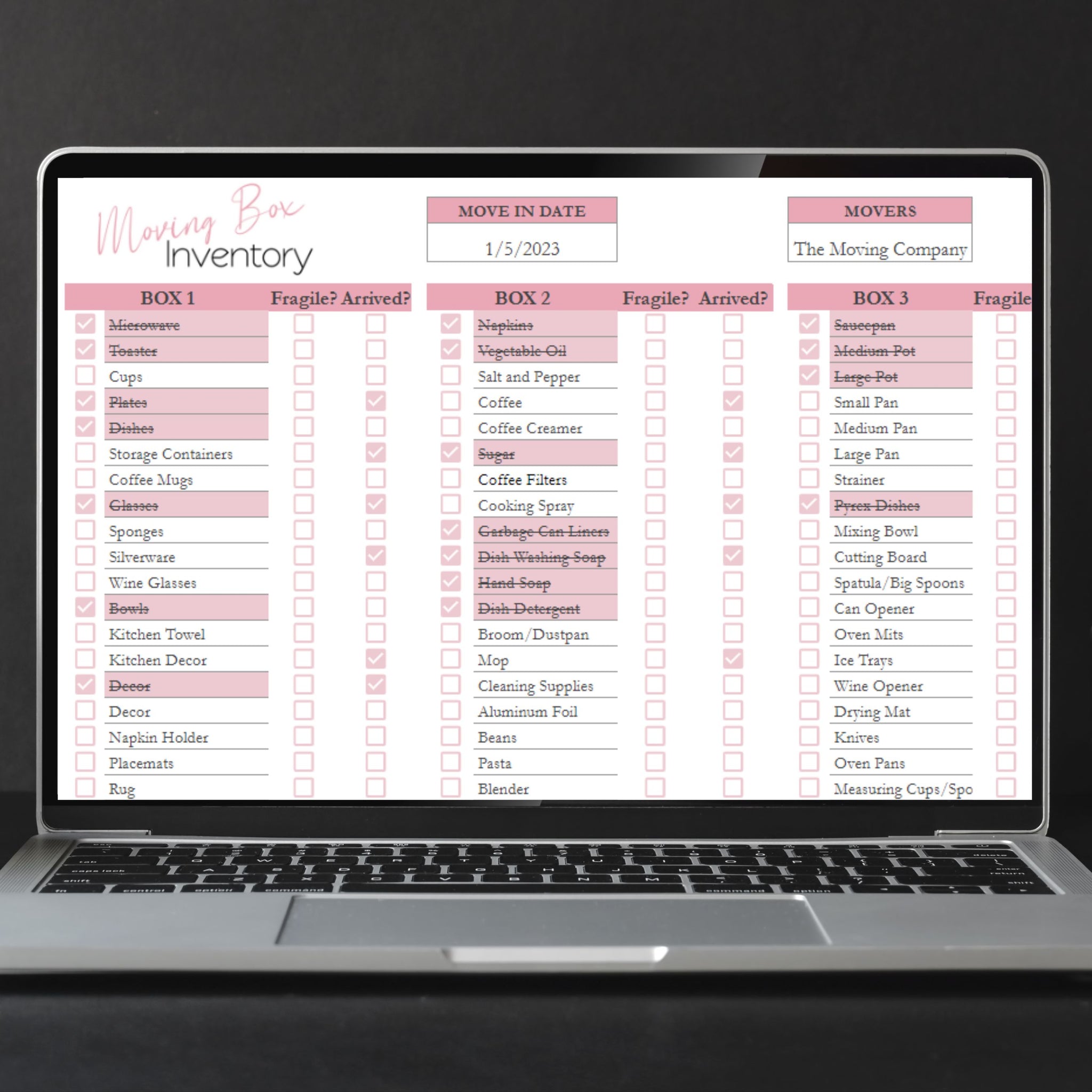 Moving Box Inventory Google Sheet and Excel Spreadsheet – Savvy and ...