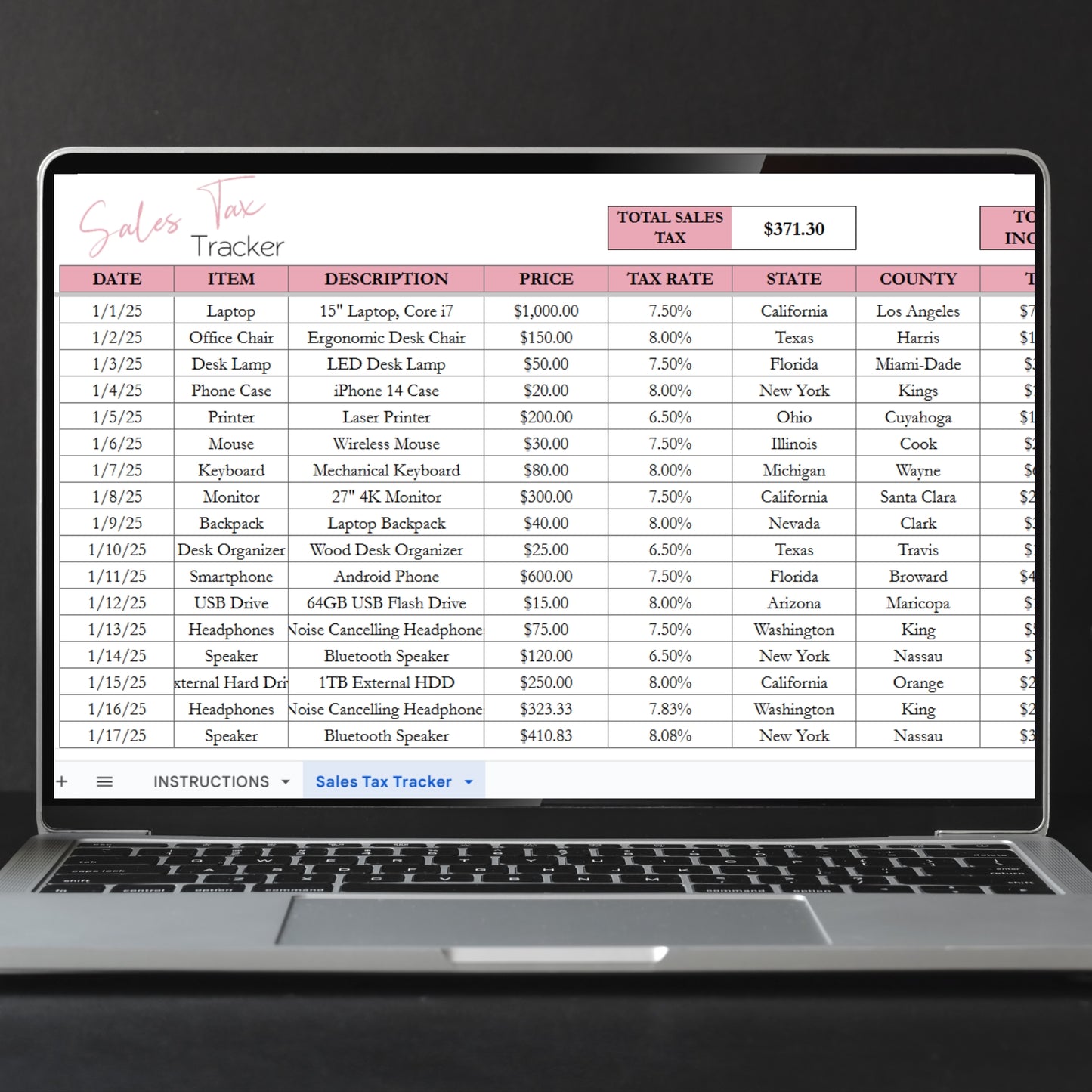 Sales Tax Tracker Excel Spreadsheet and Google Sheet