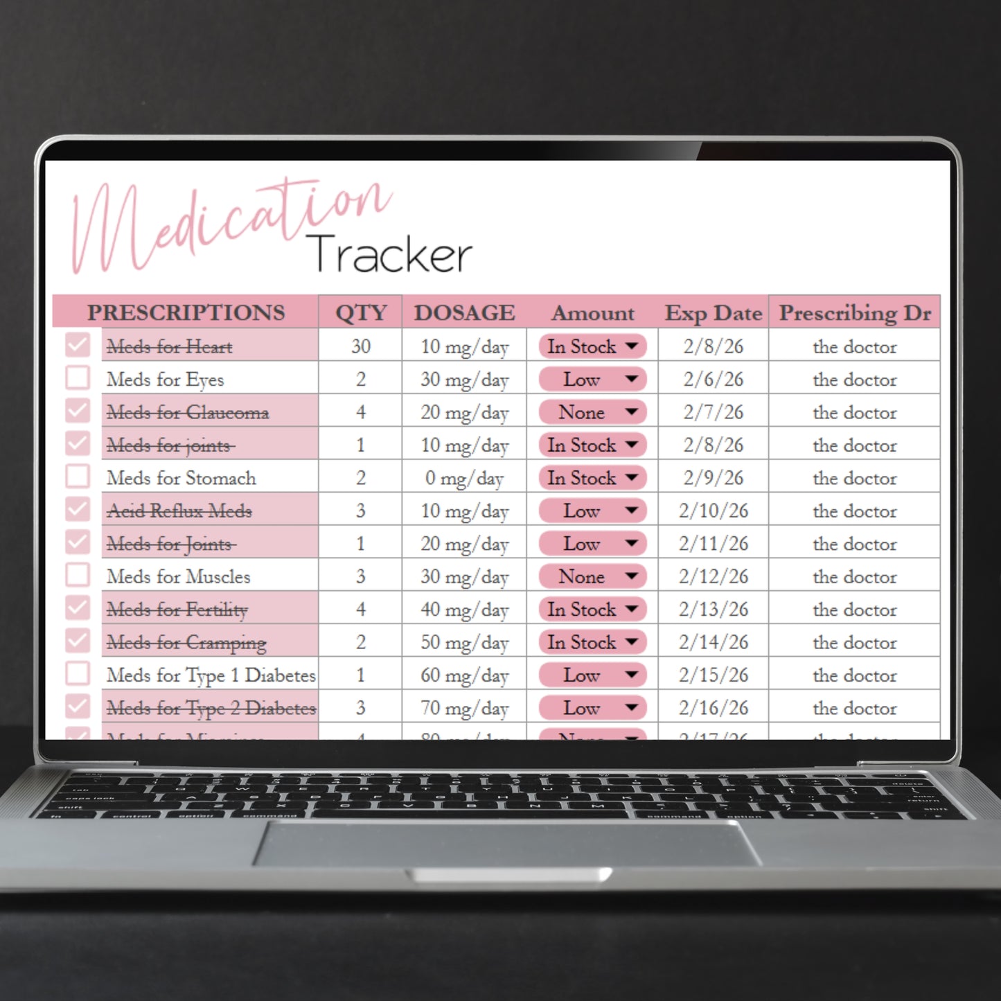 Medication Tracker Google Sheet and Excel Spreadsheet
