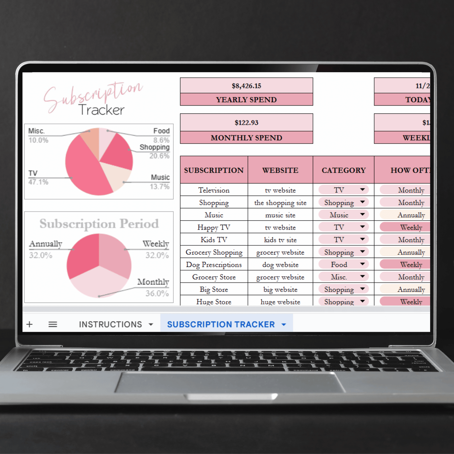 Subscription Tracker Template Google Sheets Excel Spreadsheet