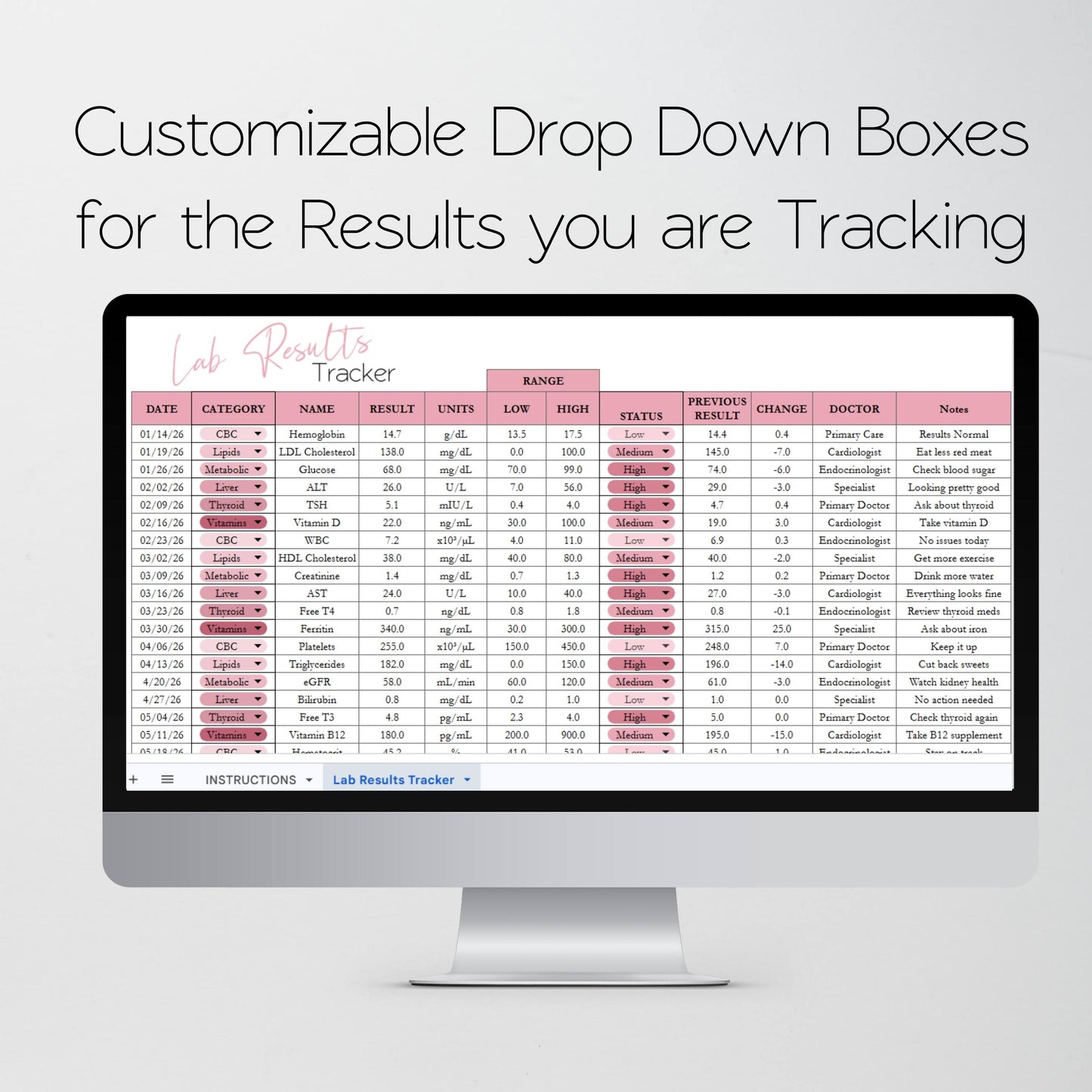 Lab Results Tracker Template | Google Sheets & Excel Spreadsheet for Bloodwork, Health & Medical Tracking
