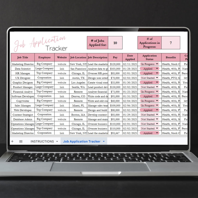 Job Application Tracker Excel Spreadsheet and Google Sheets Template ...