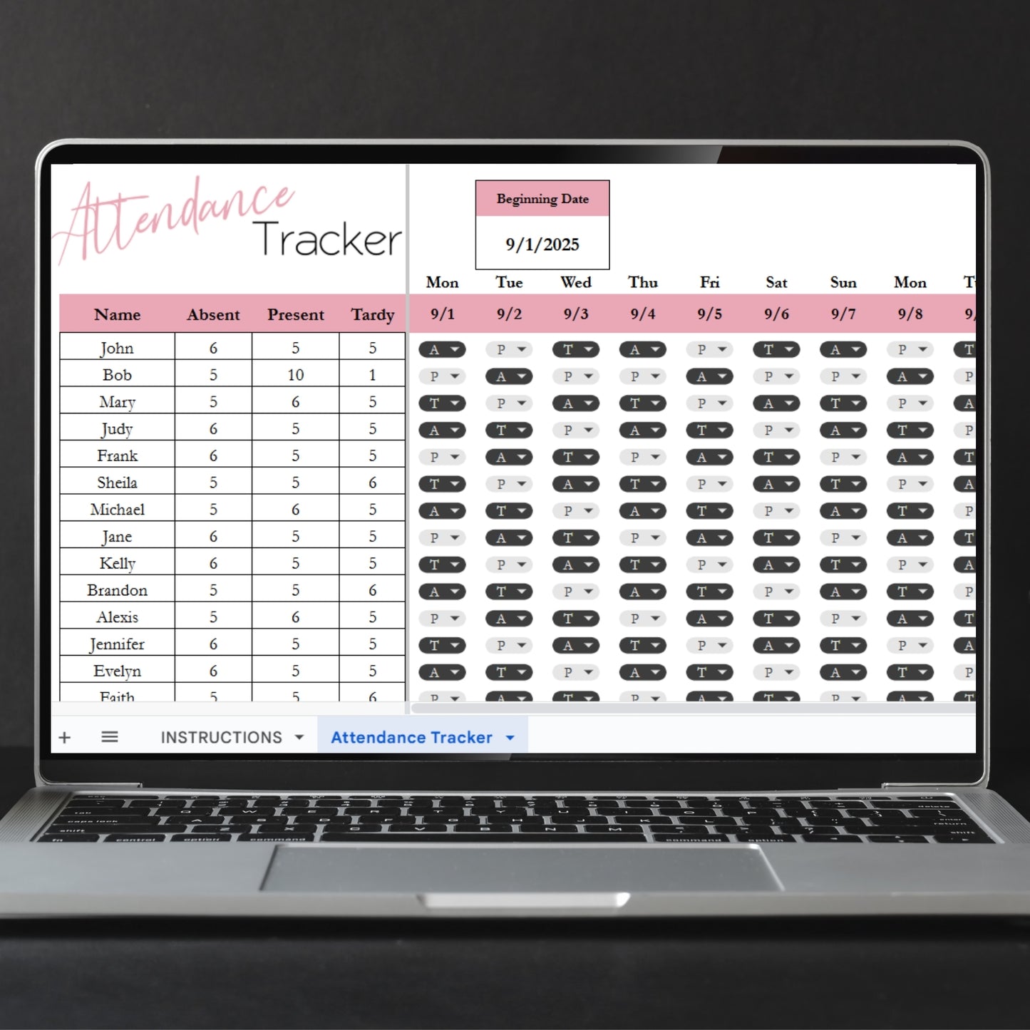 Attendance Tracker Template Google Sheets Excel Spreadsheet