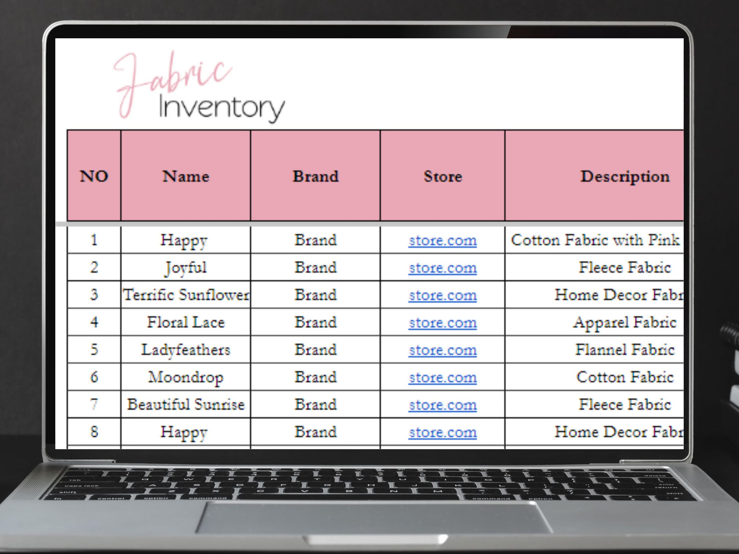 Fabric Inventory Tracker Google Sheet