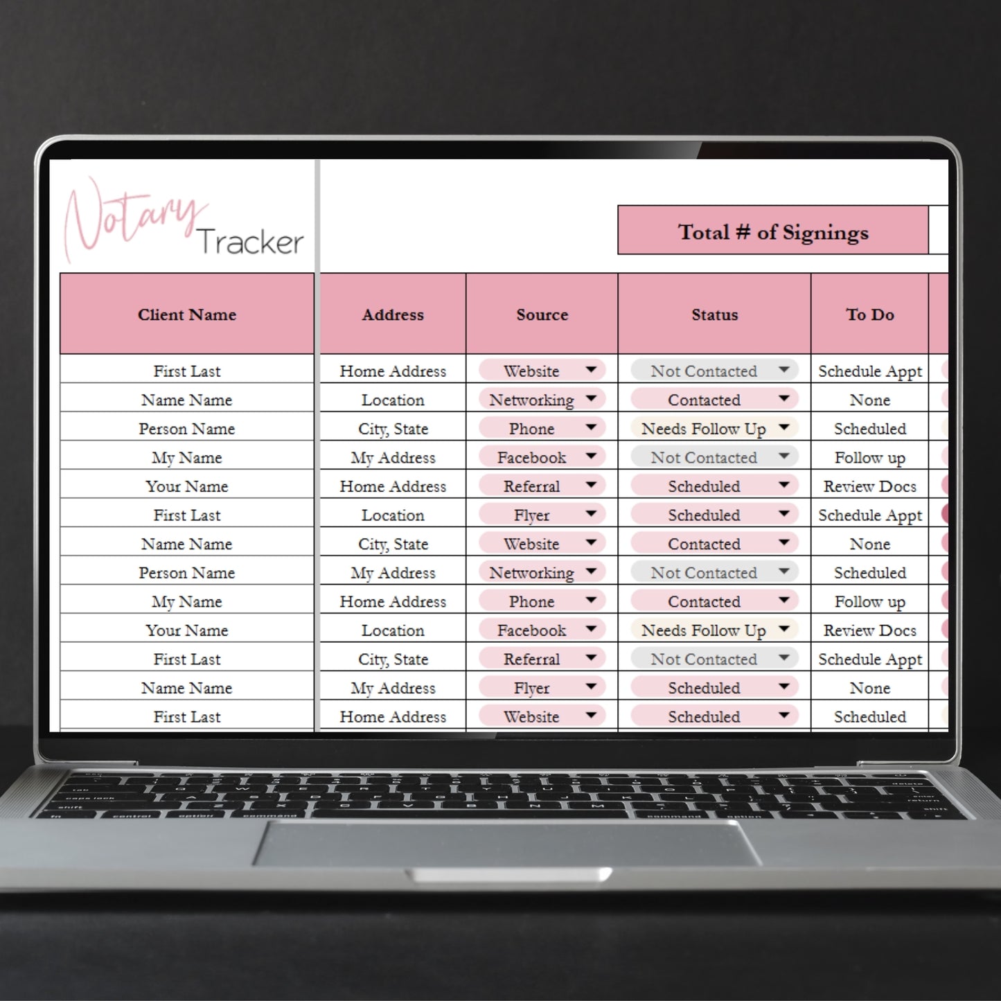 Notary Appointment Tracker Template for Google Sheets and Excel Spreadsheet