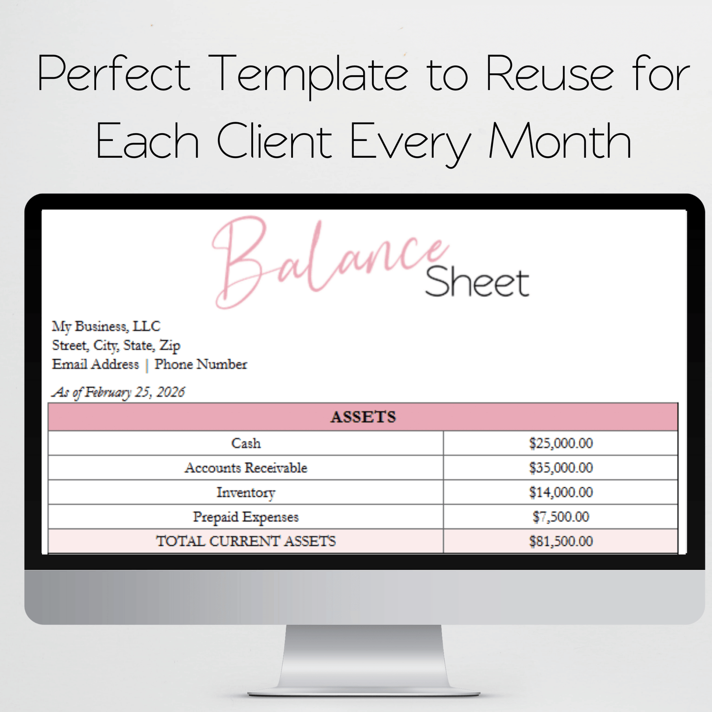 Balance Sheet Template Google Sheet and Excel Spreadsheet - for EA, CPA, Tax Accountant, and Bookkeeper
