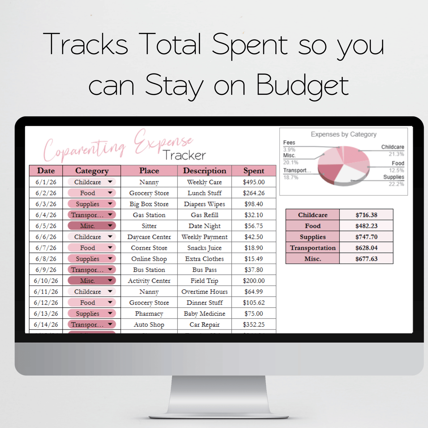 Coparenting Expense Tracker Google Sheets and Excel Spreadsheet Template