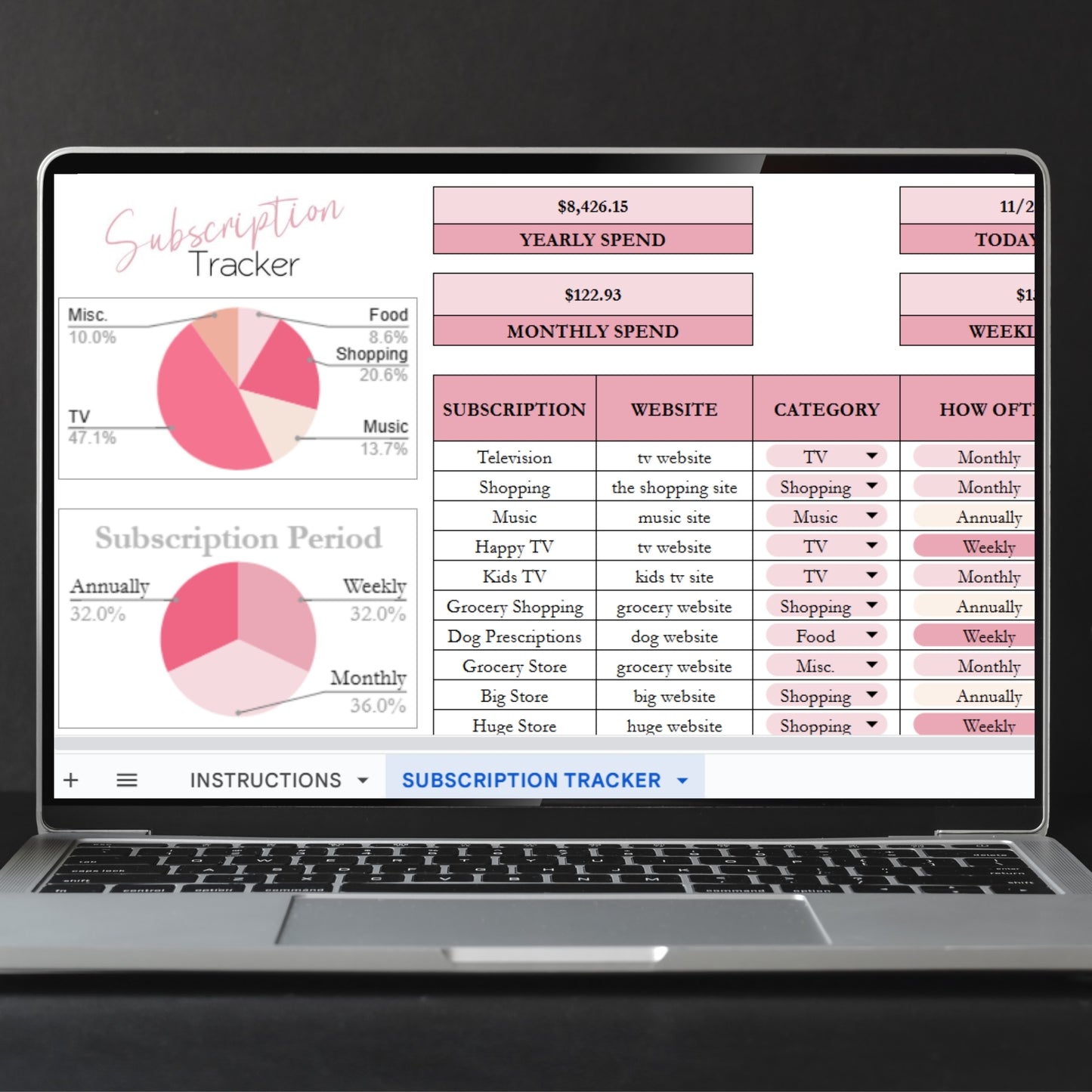 Airbnb Subscription Tracker Template Google Sheets and Excel Spreadsheet
