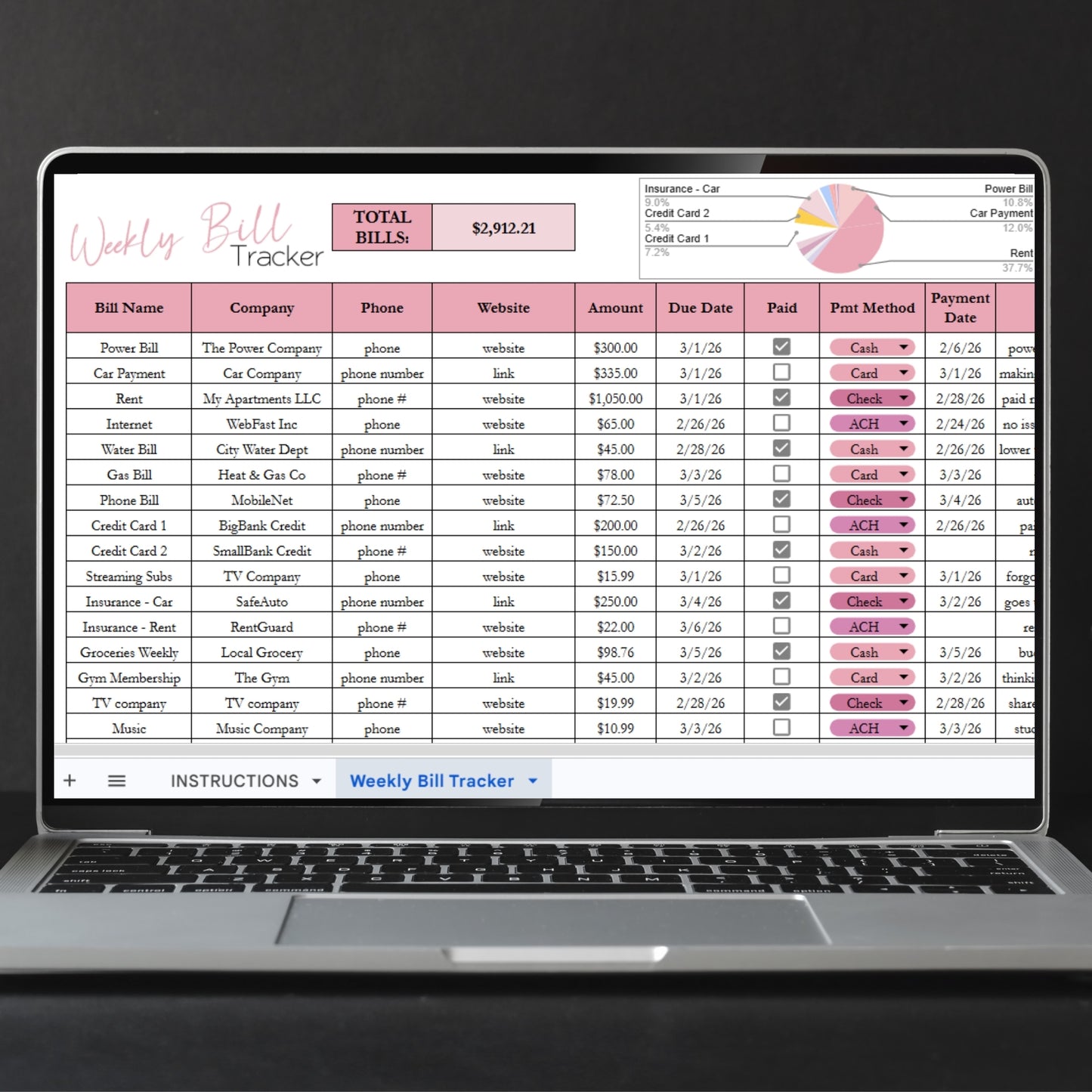 Weekly Bill Tracker Template Google Sheets and Excel Spreadsheet