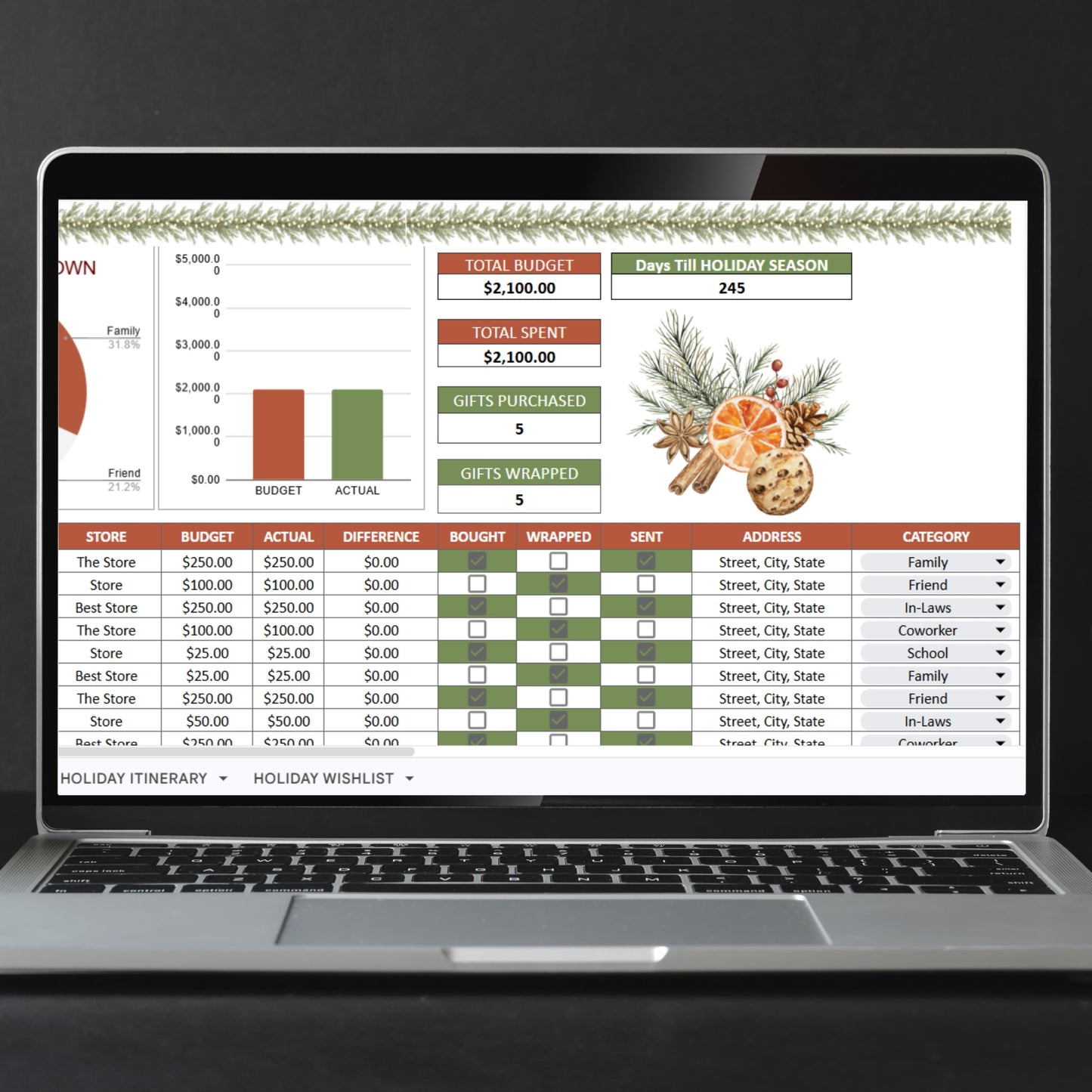 Holiday Gift Tracker Google Sheet, Christmas Planner Excel Spreadsheet
