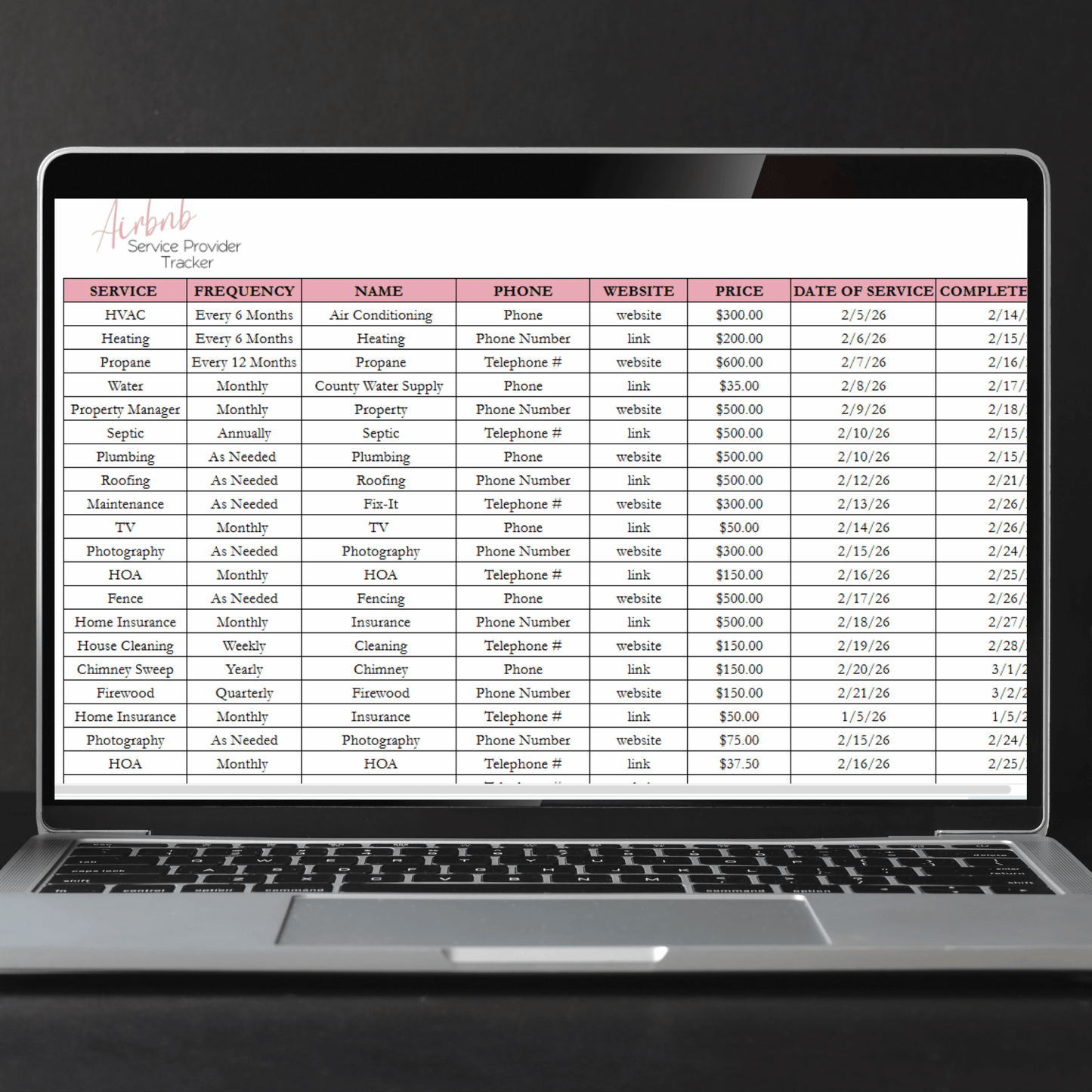 Airbnb Provider Checklist Template Google Sheets Excel Spreadsheet