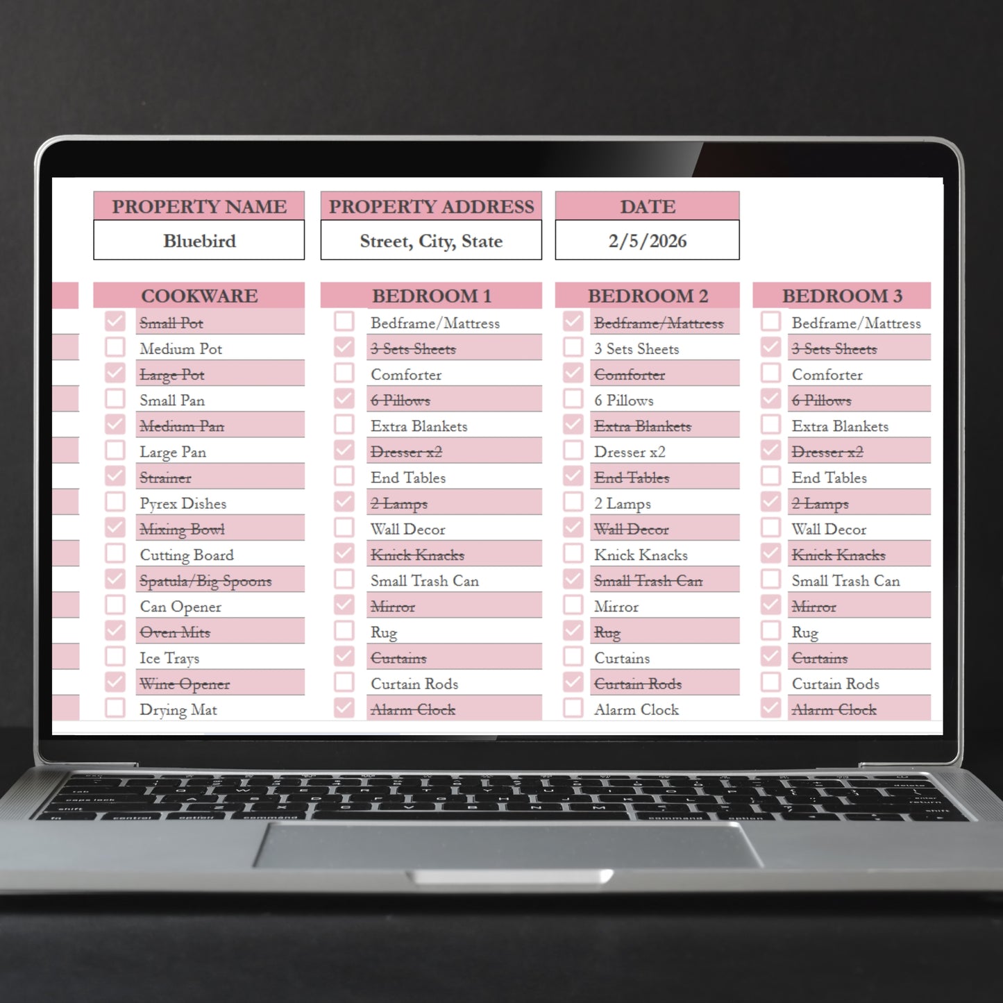 Airbnb Inventory Checklist Template Google Sheets Excel Spreadsheet