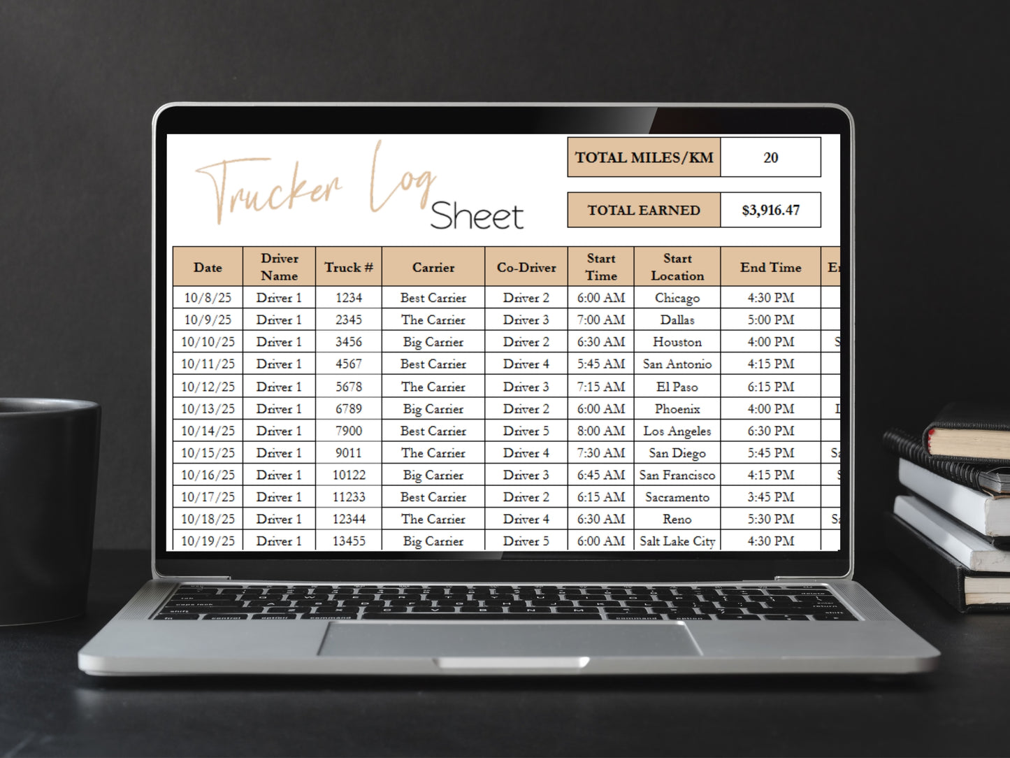 Trucker Log Sheet Template Google Sheets and Excel Spreadsheet