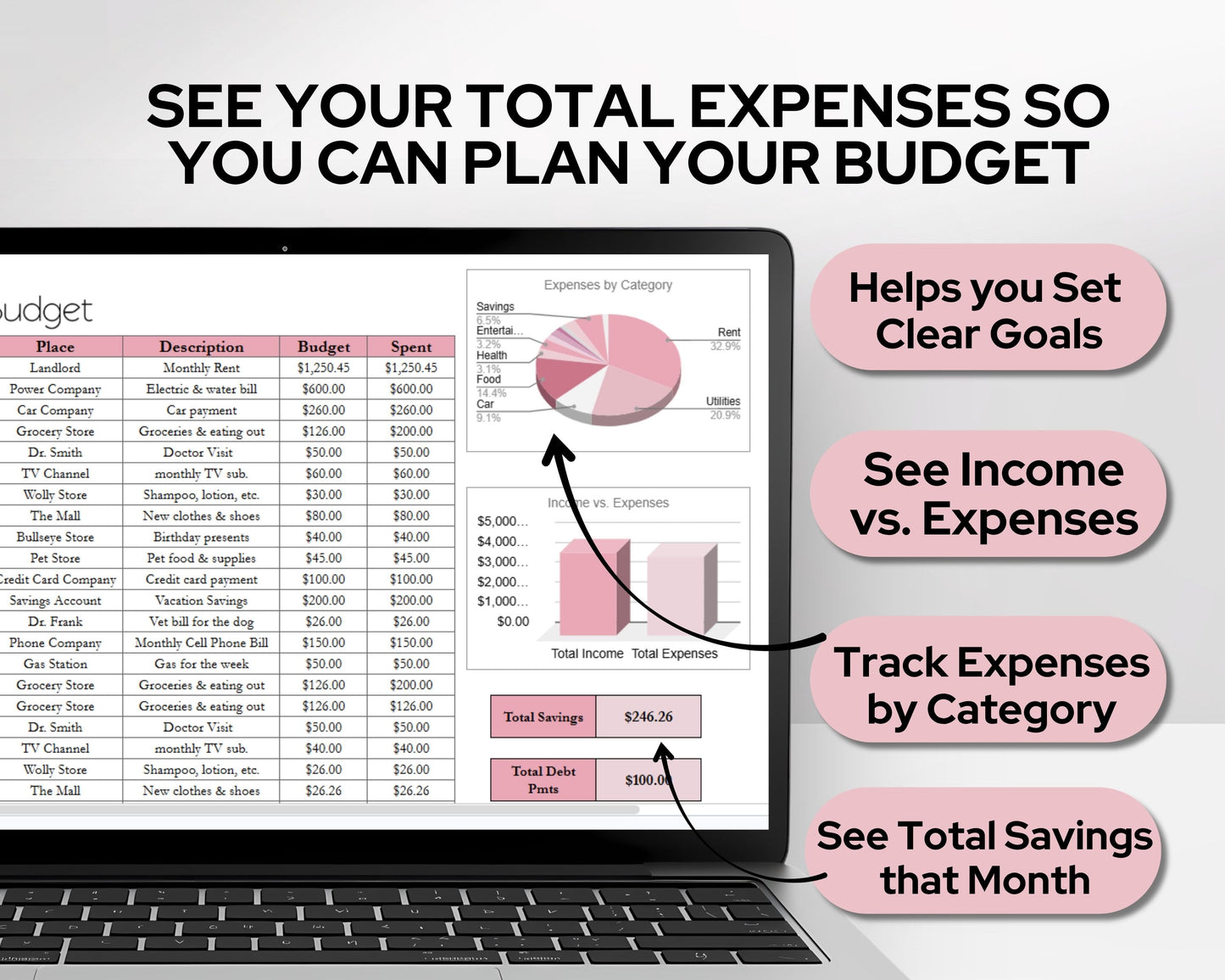 Simple Monthly Budget Template | Google Sheets & Excel Template - Premium Version