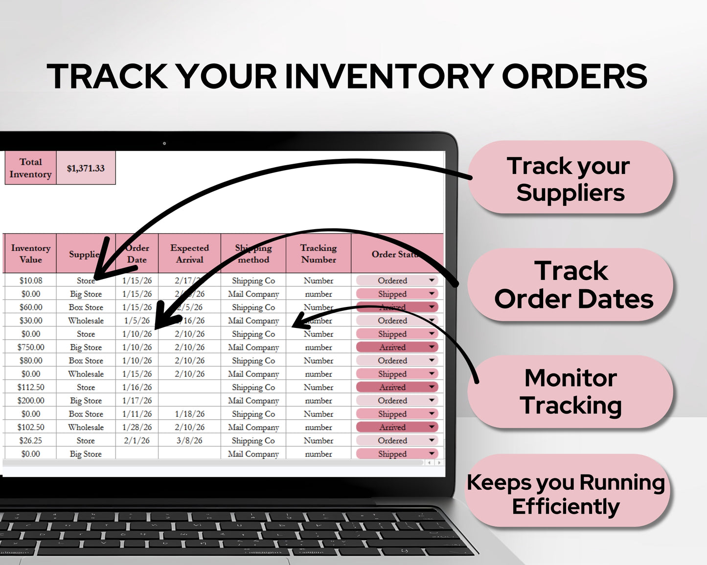 Inventory Tracker Spreadsheet | Inventory Management Template with Stock, Supplier & Purchase Order Tracking for Small Business