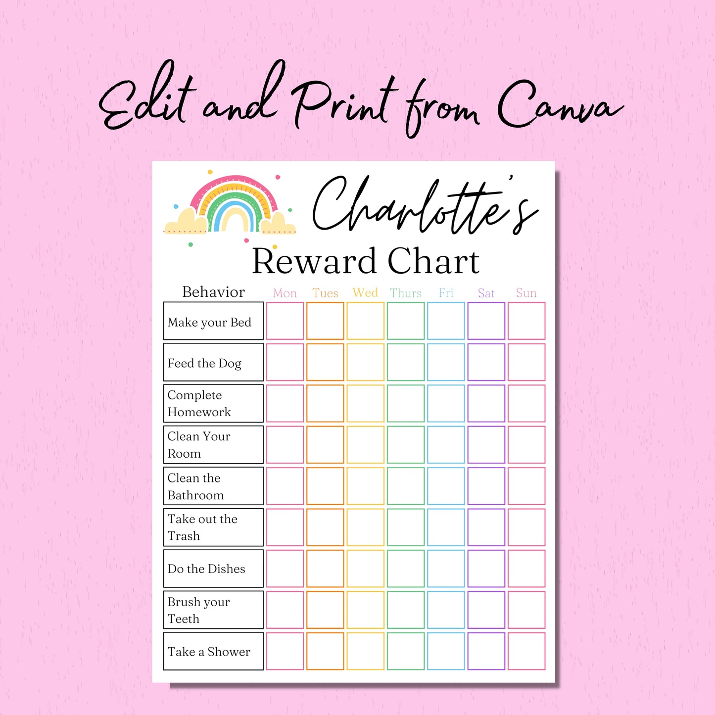 Reward Chart for Kids Printable Template in Canva, Editable Template