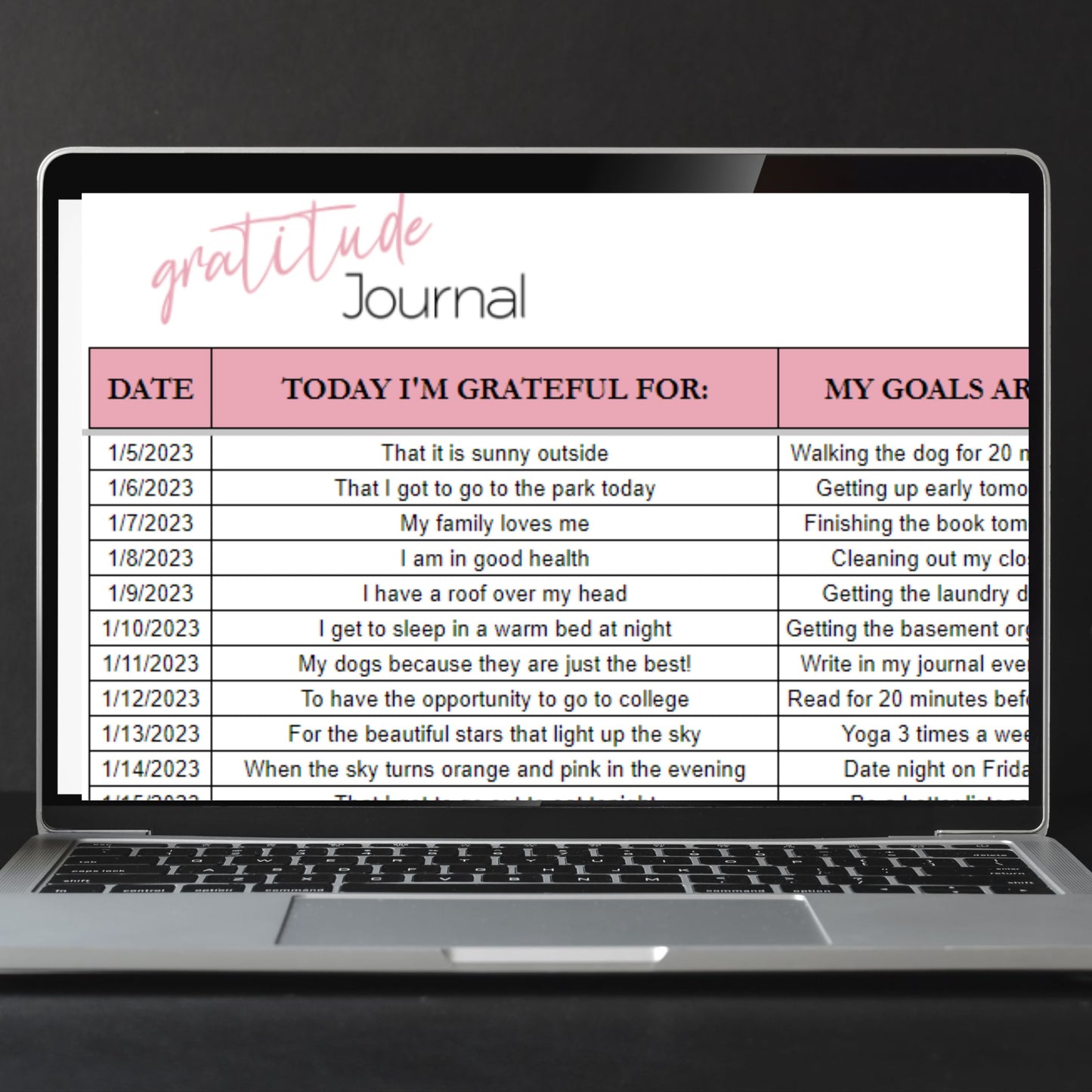Gratitude Journal Google Sheet and Excel Spreadsheet