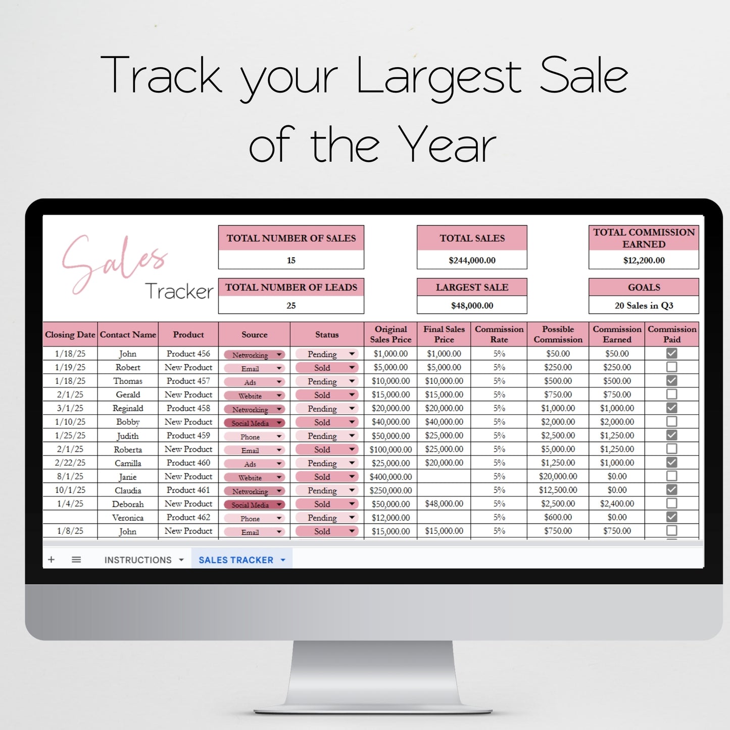 Sales Tracker Template Google Sheets and Excel Spreadsheet