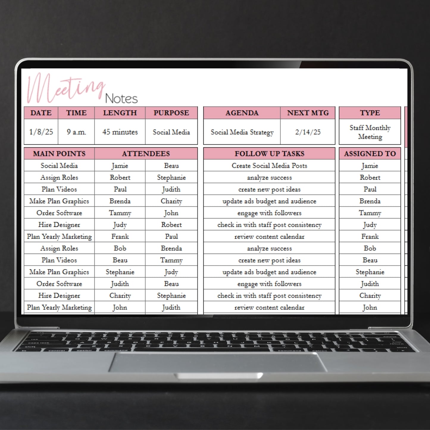 Meeting Notes Template Google Sheets and Excel Spreadsheet