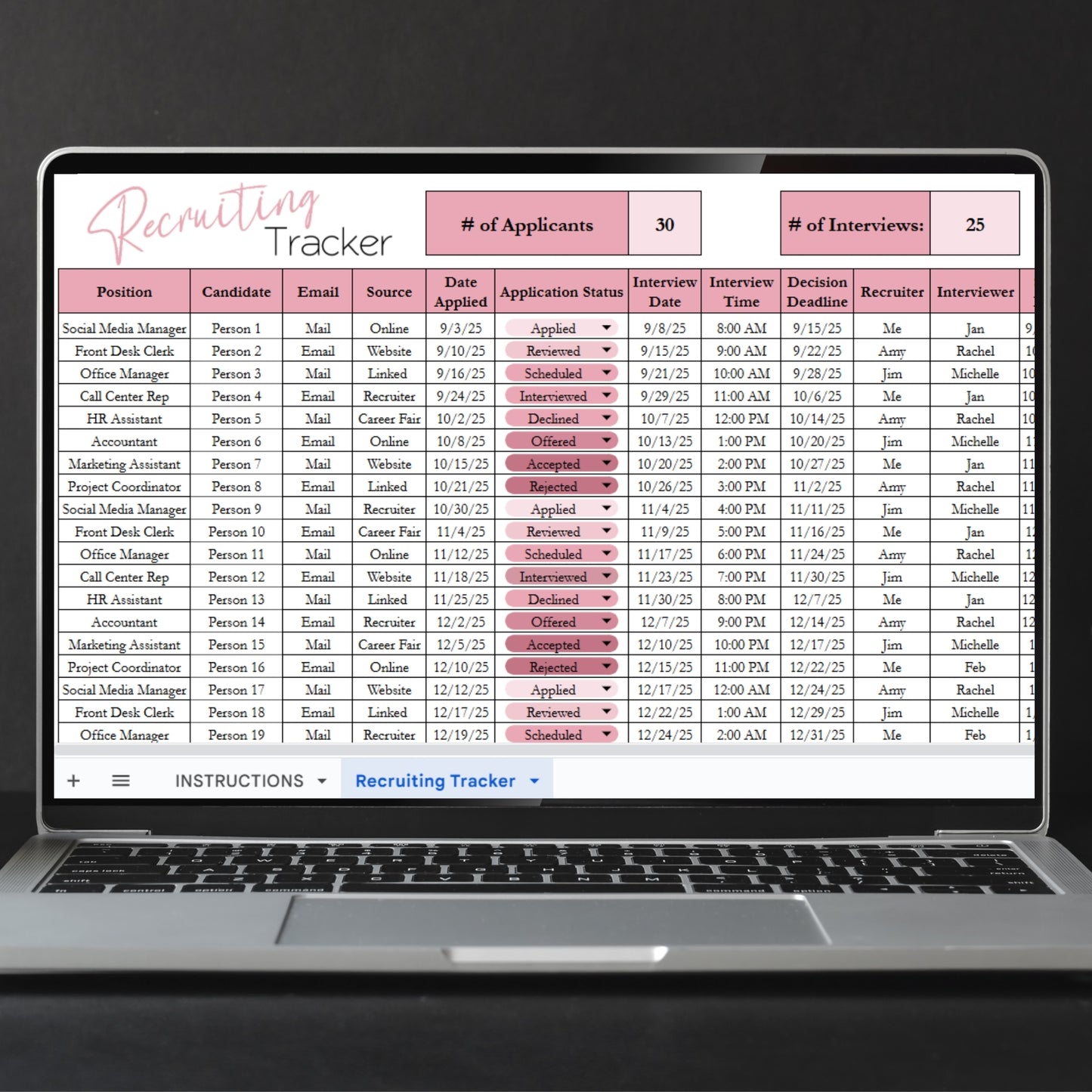 Recruiting Tracker Template Google Sheets and Excel Spreadsheet