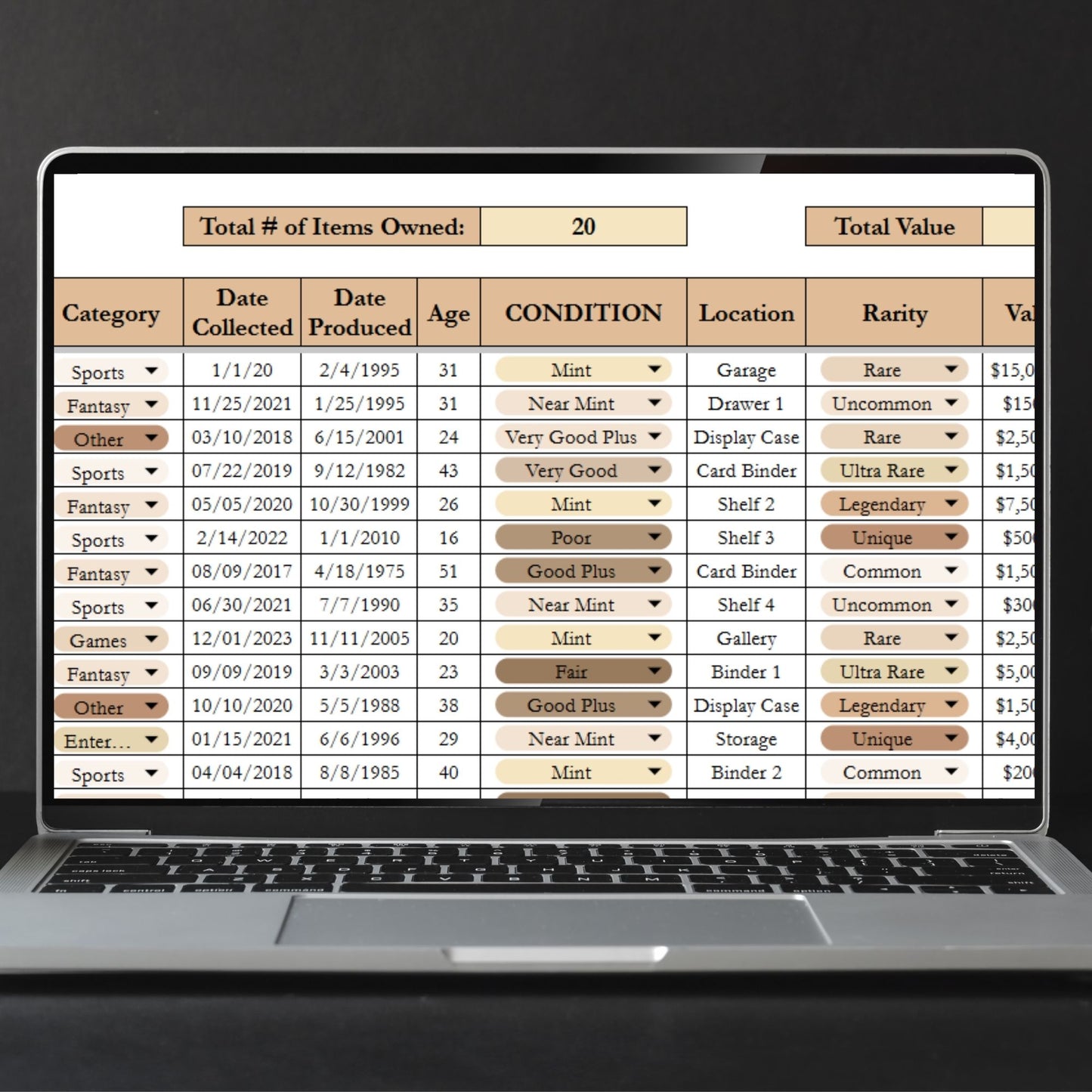 Trading Card Collection Tracker Spreadsheet Google Sheets and Excel