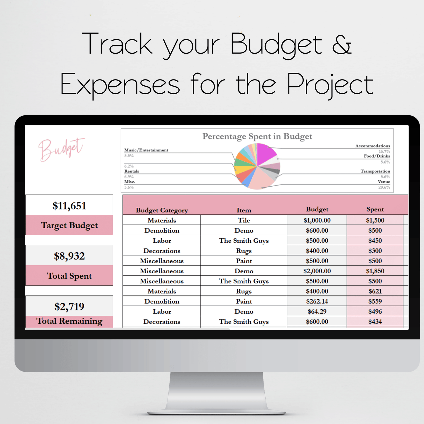 Home Renovation Planner Template Google Sheets and Excel Spreadsheet