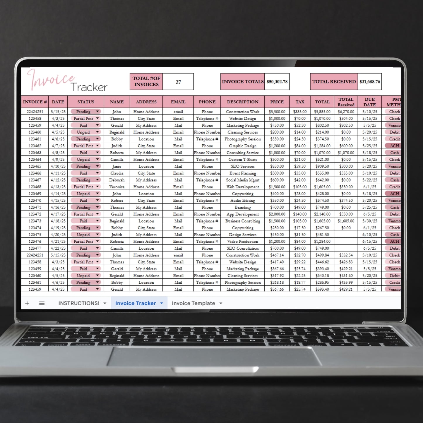 Invoice Tracker Template Google Sheets and Excel Spreadsheet