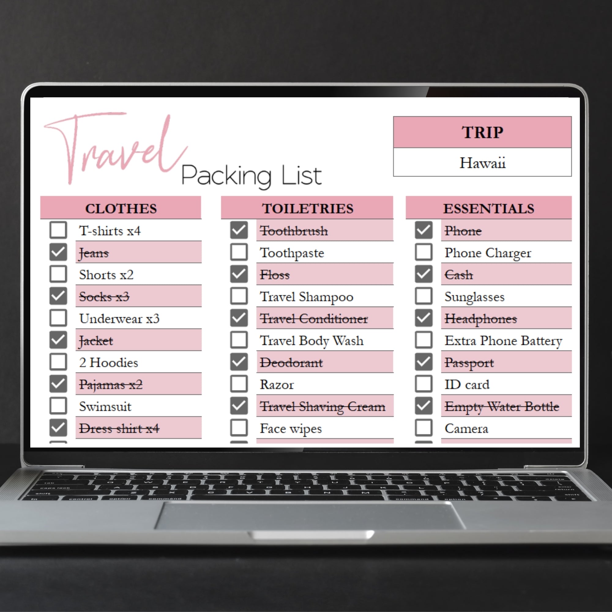 Travel Packing List Template Google Sheets and Excel Spreadsheet ...