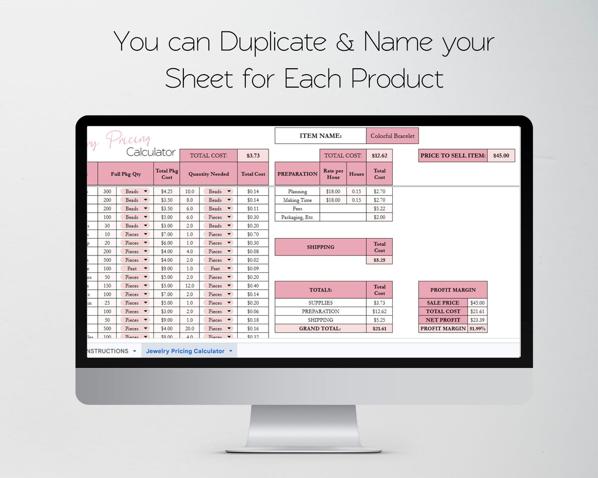 Jewelry Pricing Calculator Google Sheets and Excel | Cost & Profit Spreadsheet for Handmade Jewelry Businesses