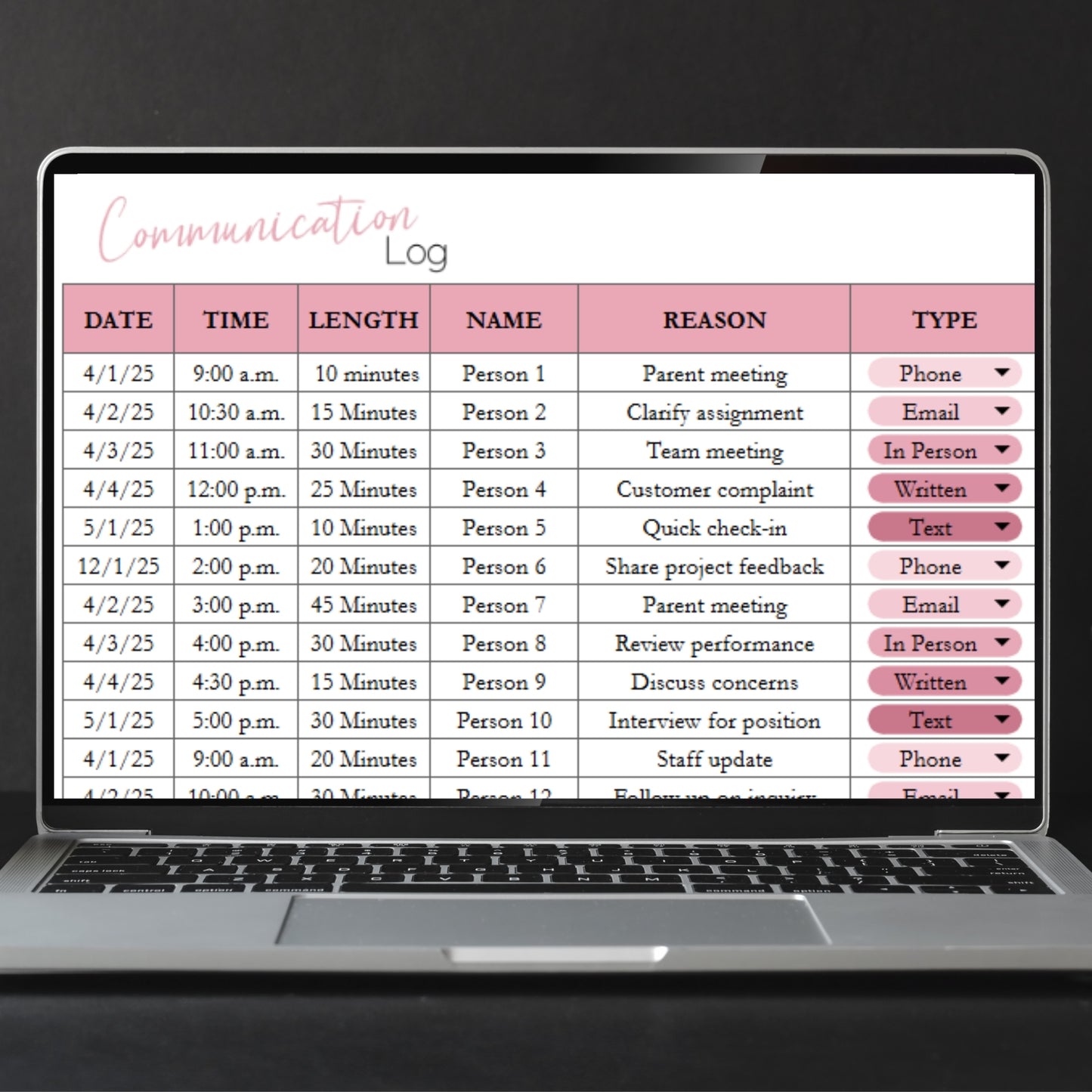 Communication Log Template Google Sheets and Excel Spreadsheet