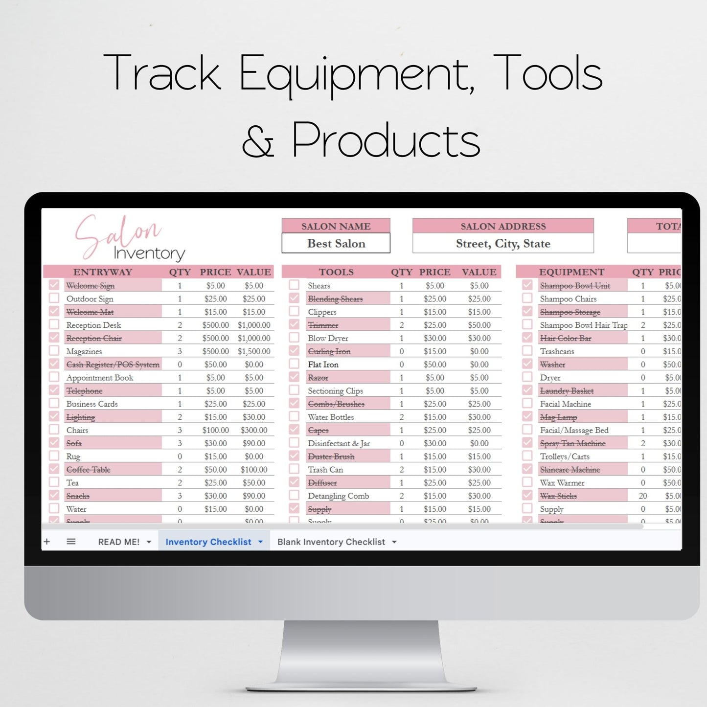 Salon Inventory Tracker Google Sheet and Excel Spreadsheet Template